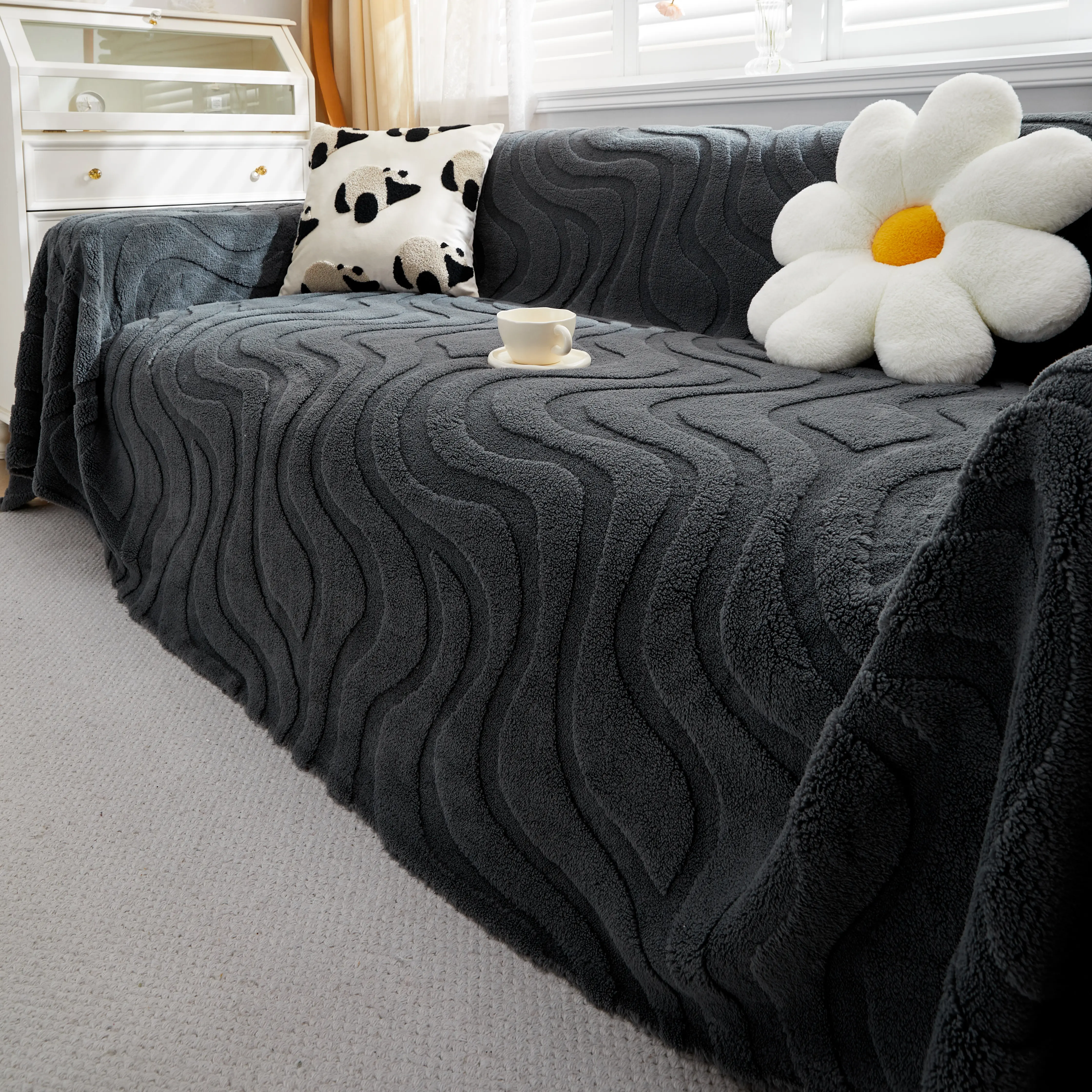 Thick Plush Jacquard Velvet Throw Blanket on Sofa, Sofa Slipcovers and Sectional Sofa Covers - Image 56