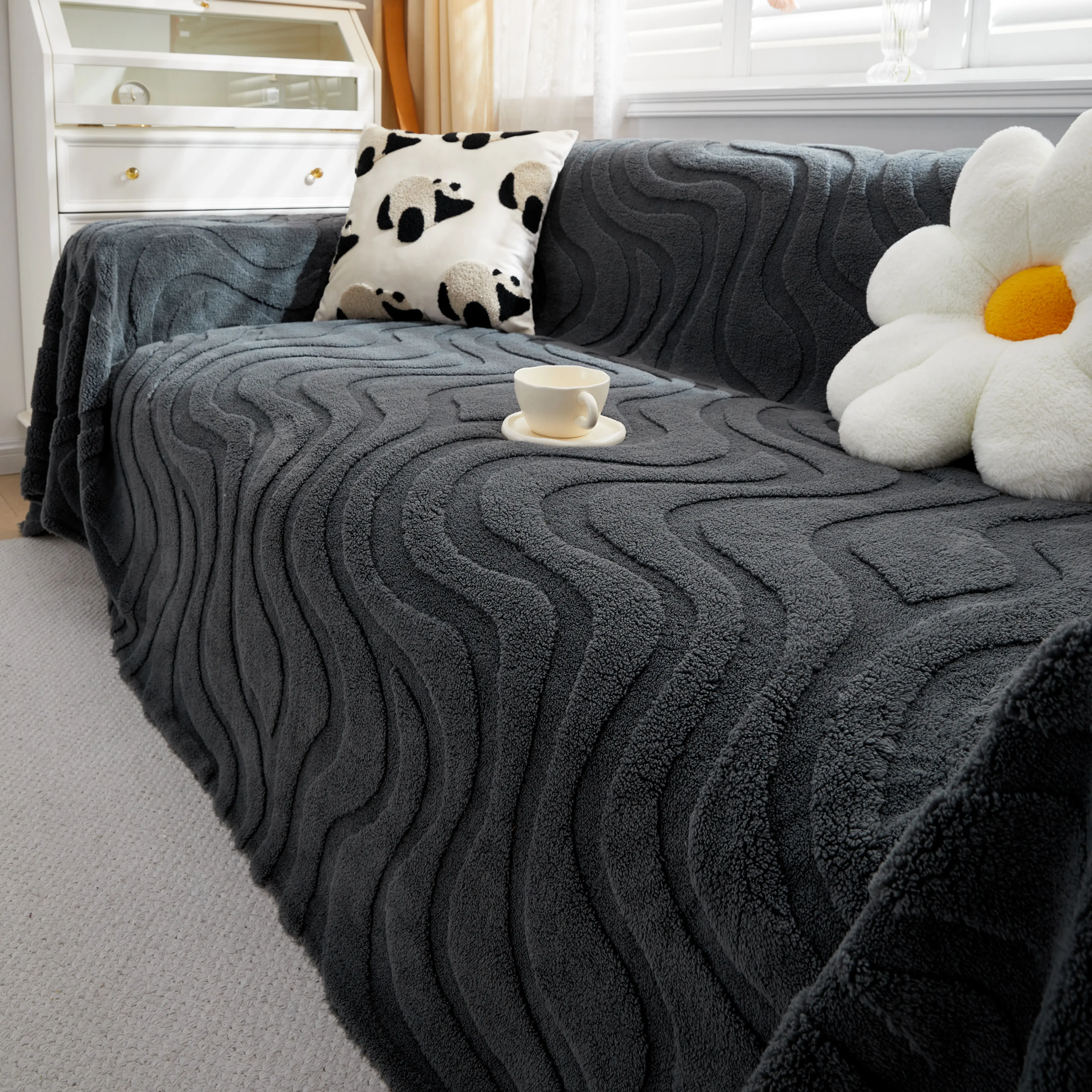 Thick Plush Jacquard Velvet Throw Blanket on Sofa, Sofa Slipcovers and Sectional Sofa Covers - Image 57
