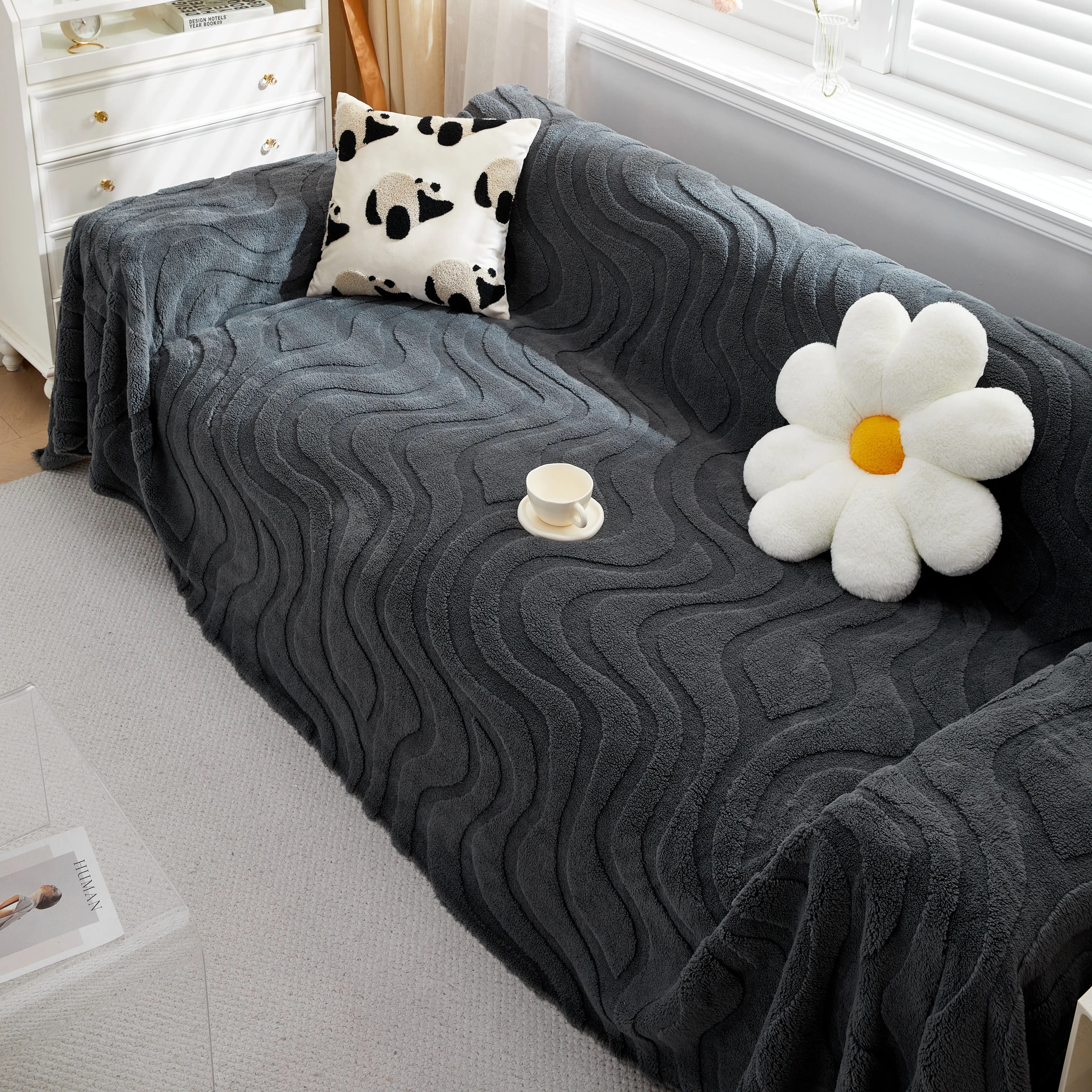 Thick Plush Jacquard Velvet Throw Blanket on Sofa, Sofa Slipcovers and Sectional Sofa Covers - Image 59