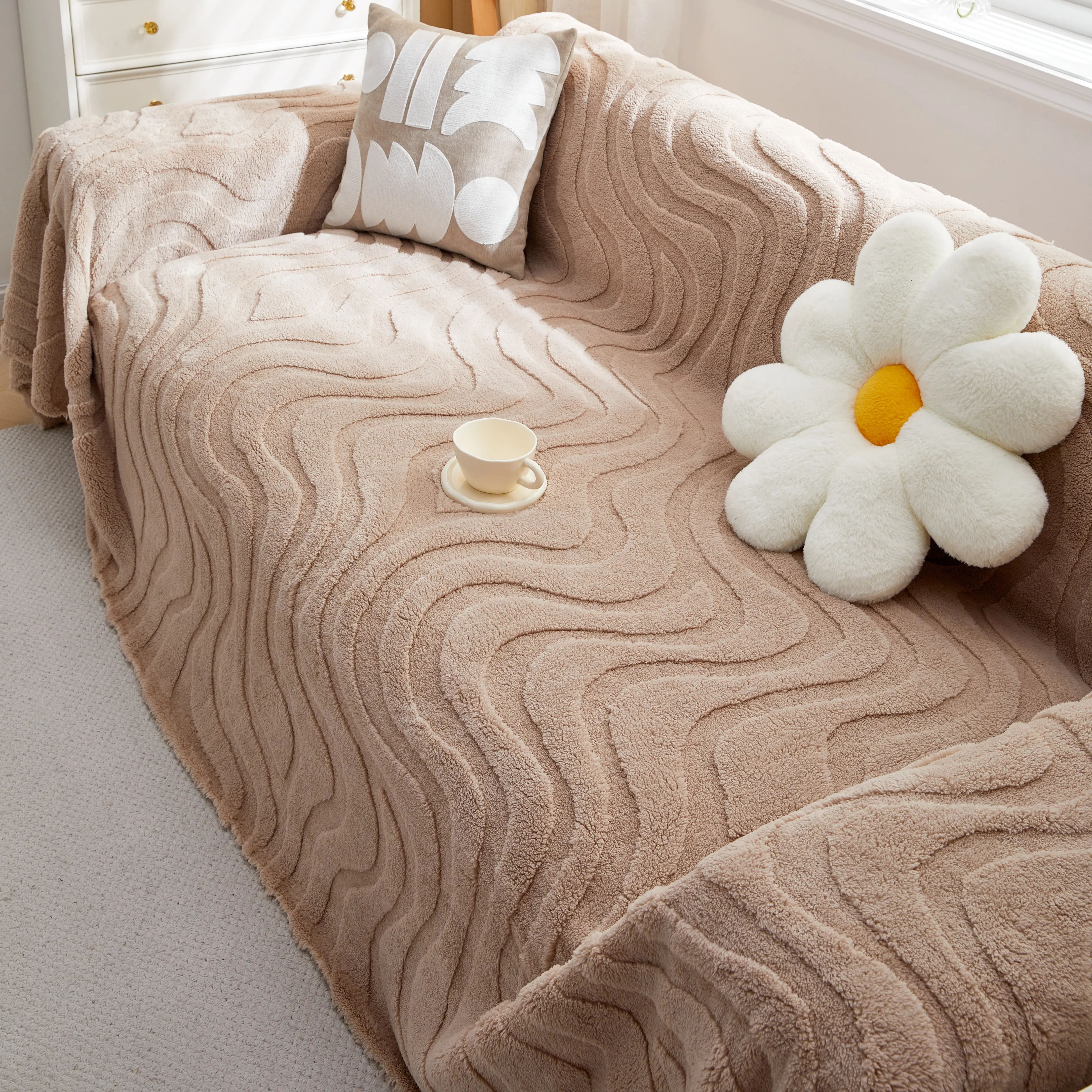 Thick Plush Jacquard Velvet Throw Blanket on Sofa, Sofa Slipcovers and Sectional Sofa Covers - Image 6