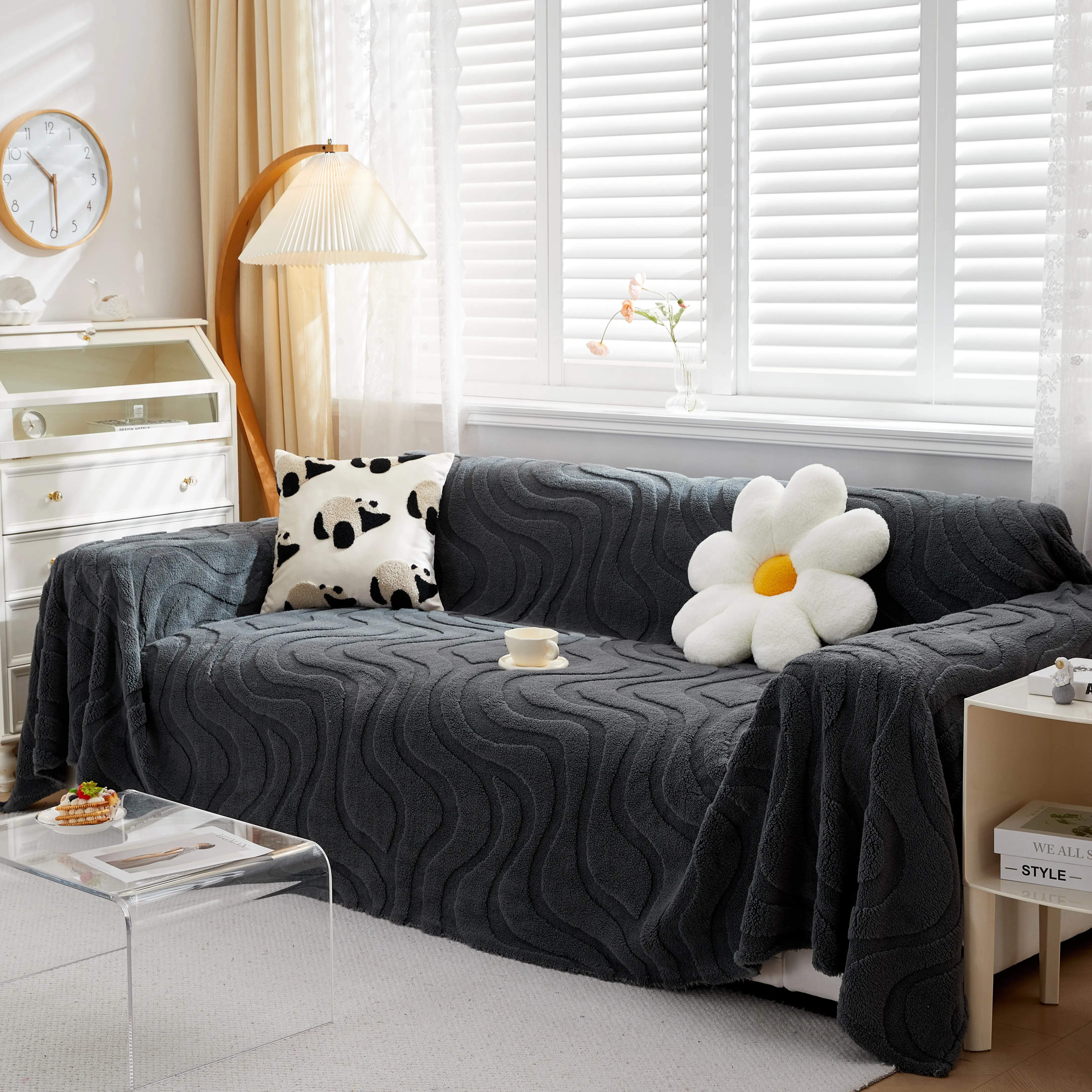 Thick Plush Jacquard Velvet Throw Blanket on Sofa, Sofa Slipcovers and Sectional Sofa Covers - Image 60