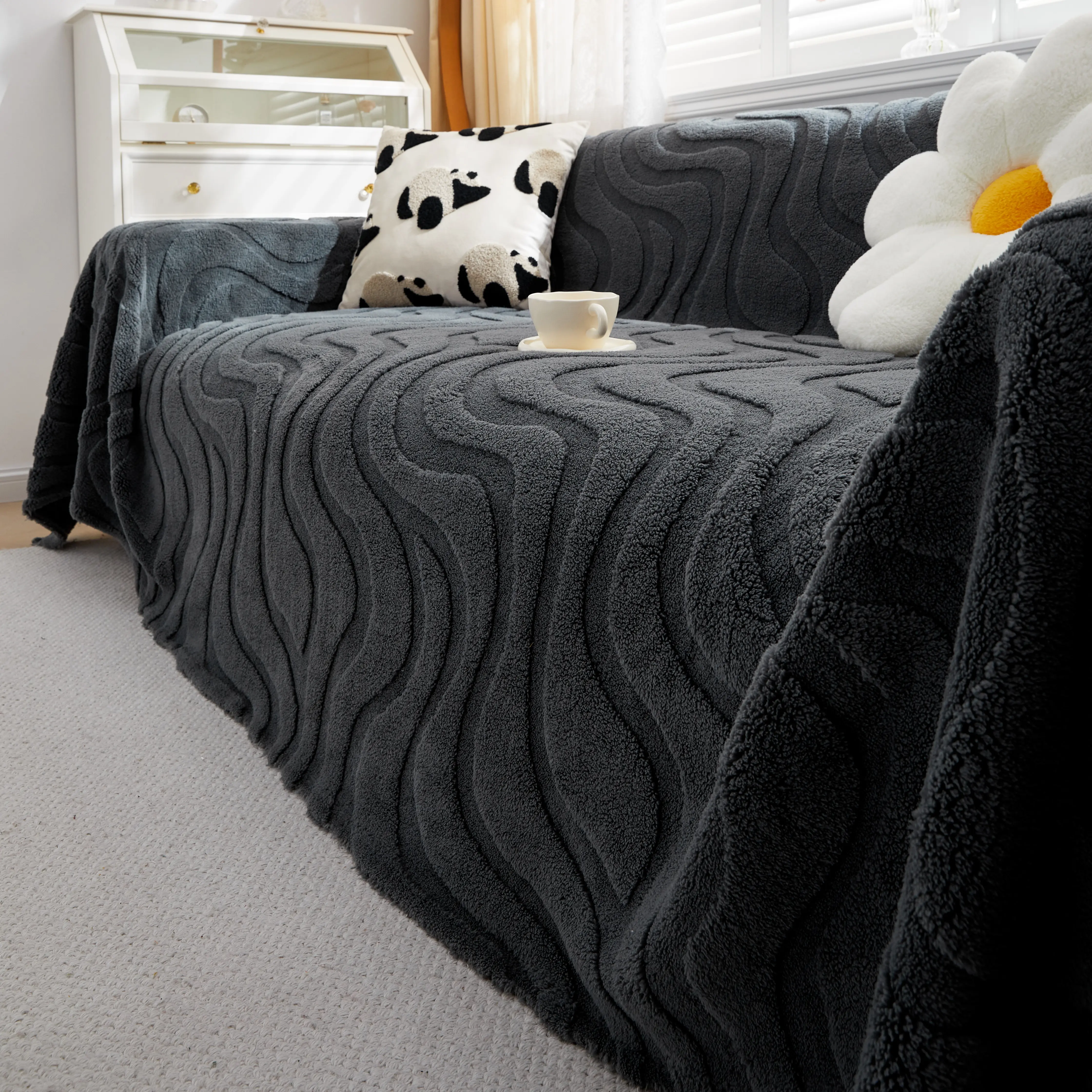 Thick Plush Jacquard Velvet Throw Blanket on Sofa, Sofa Slipcovers and Sectional Sofa Covers - Image 64