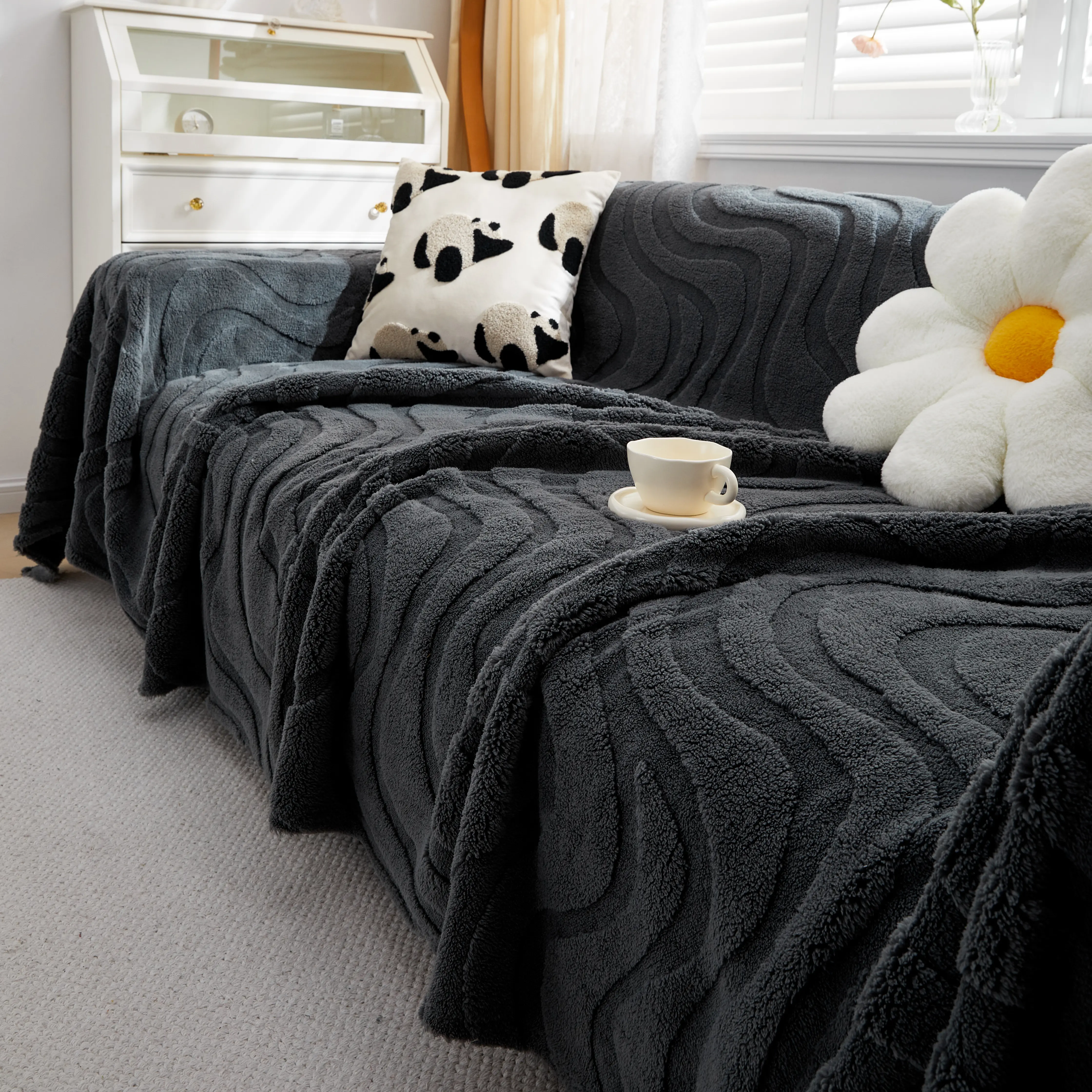 Thick Plush Jacquard Velvet Throw Blanket on Sofa, Sofa Slipcovers and Sectional Sofa Covers - Image 65