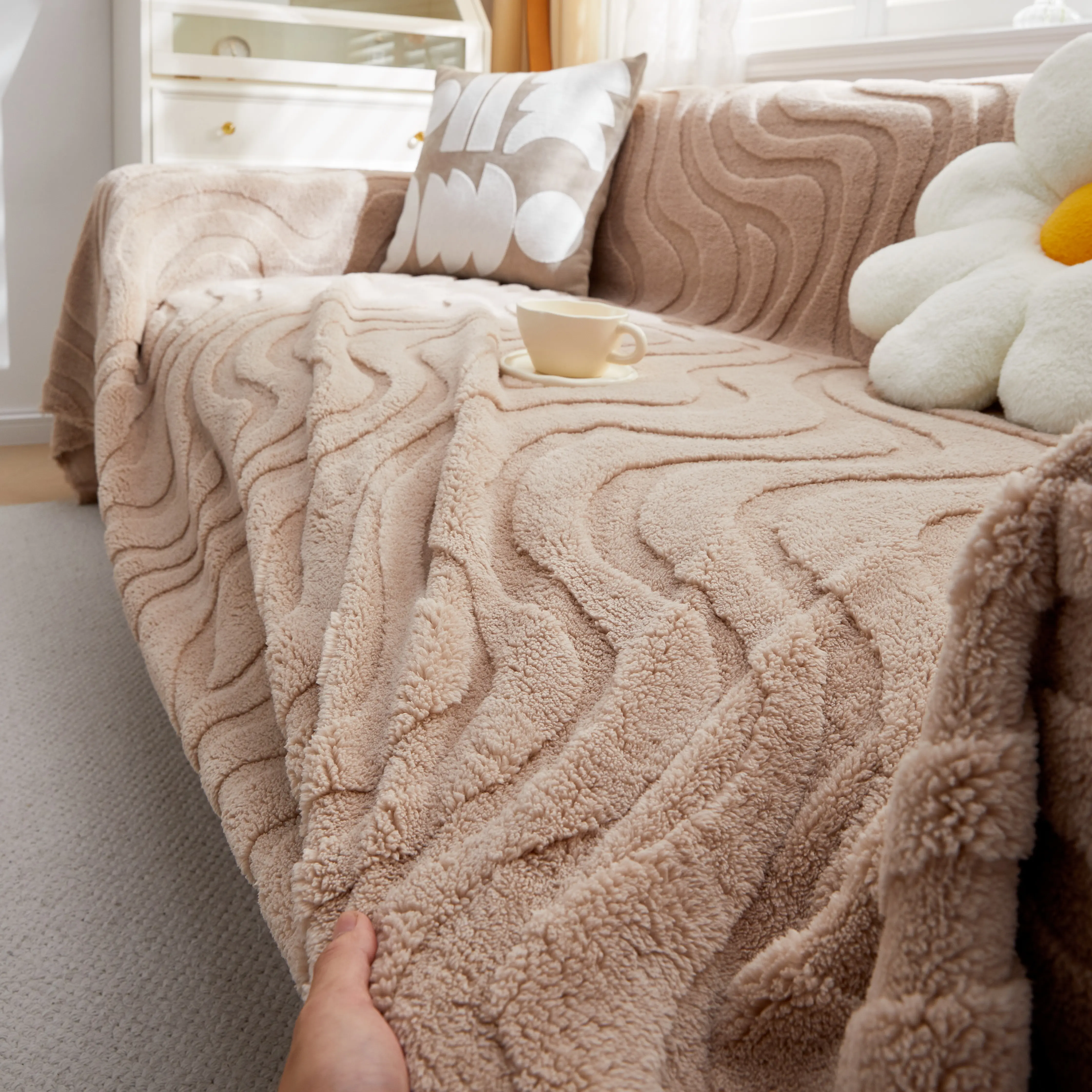 Thick Plush Jacquard Velvet Throw Blanket on Sofa, Sofa Slipcovers and Sectional Sofa Covers - Image 7