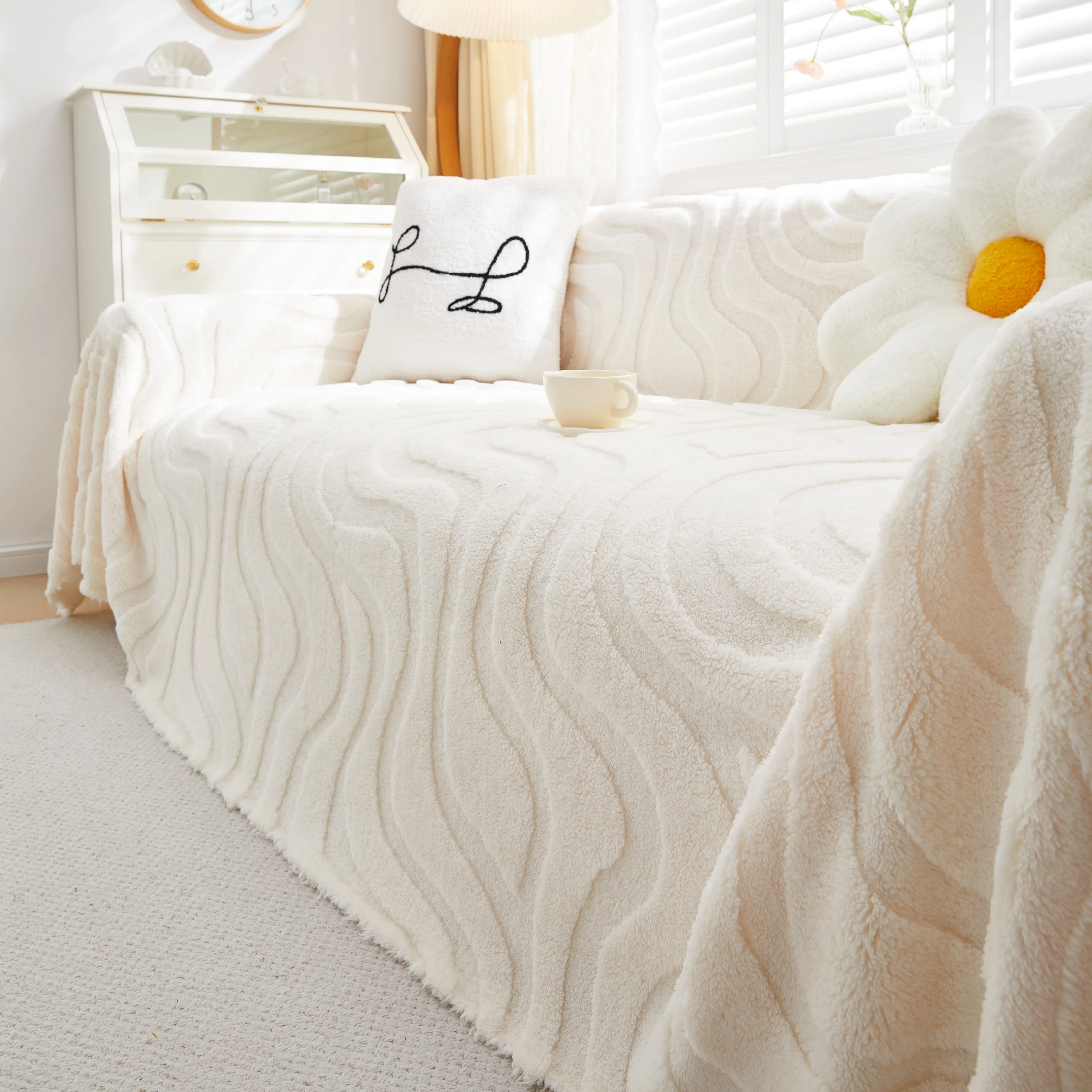 Thick Plush Jacquard Velvet Throw Blanket on Sofa, Sofa Slipcovers and Sectional Sofa Covers - Image 75