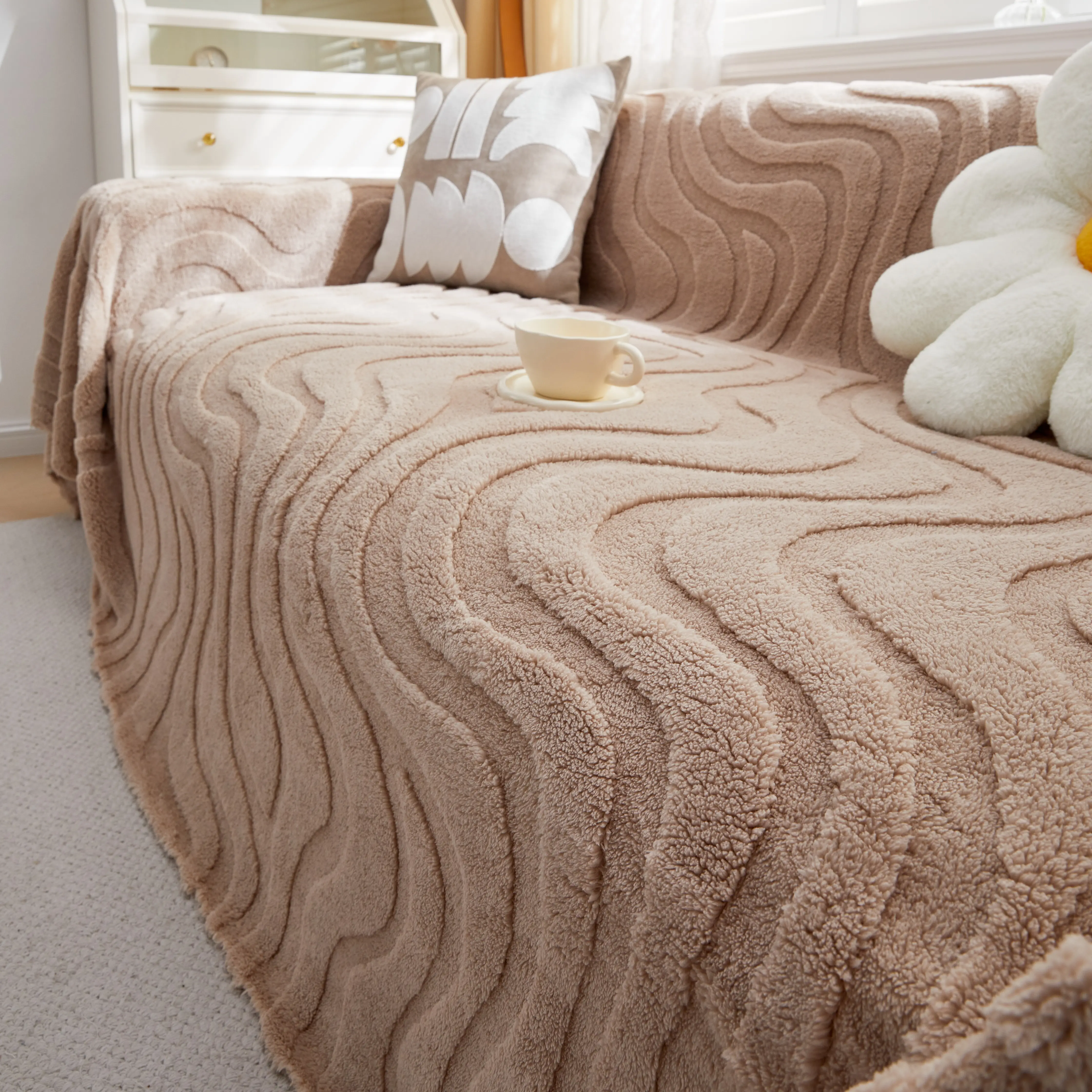 Thick Plush Jacquard Velvet Throw Blanket on Sofa, Sofa Slipcovers and Sectional Sofa Covers - Image 8