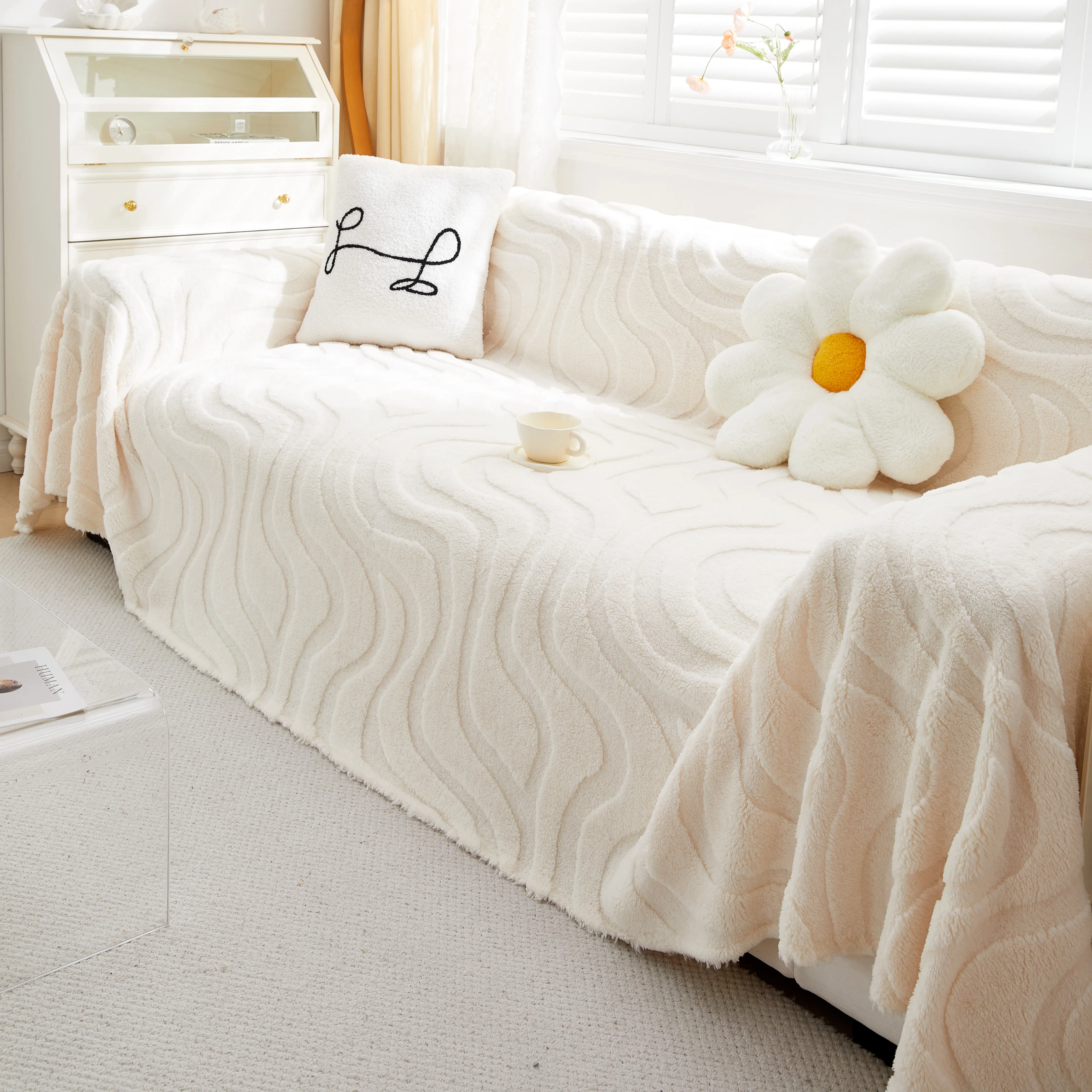 Thick Plush Jacquard Velvet Throw Blanket on Sofa, Sofa Slipcovers and Sectional Sofa Covers - Image 89