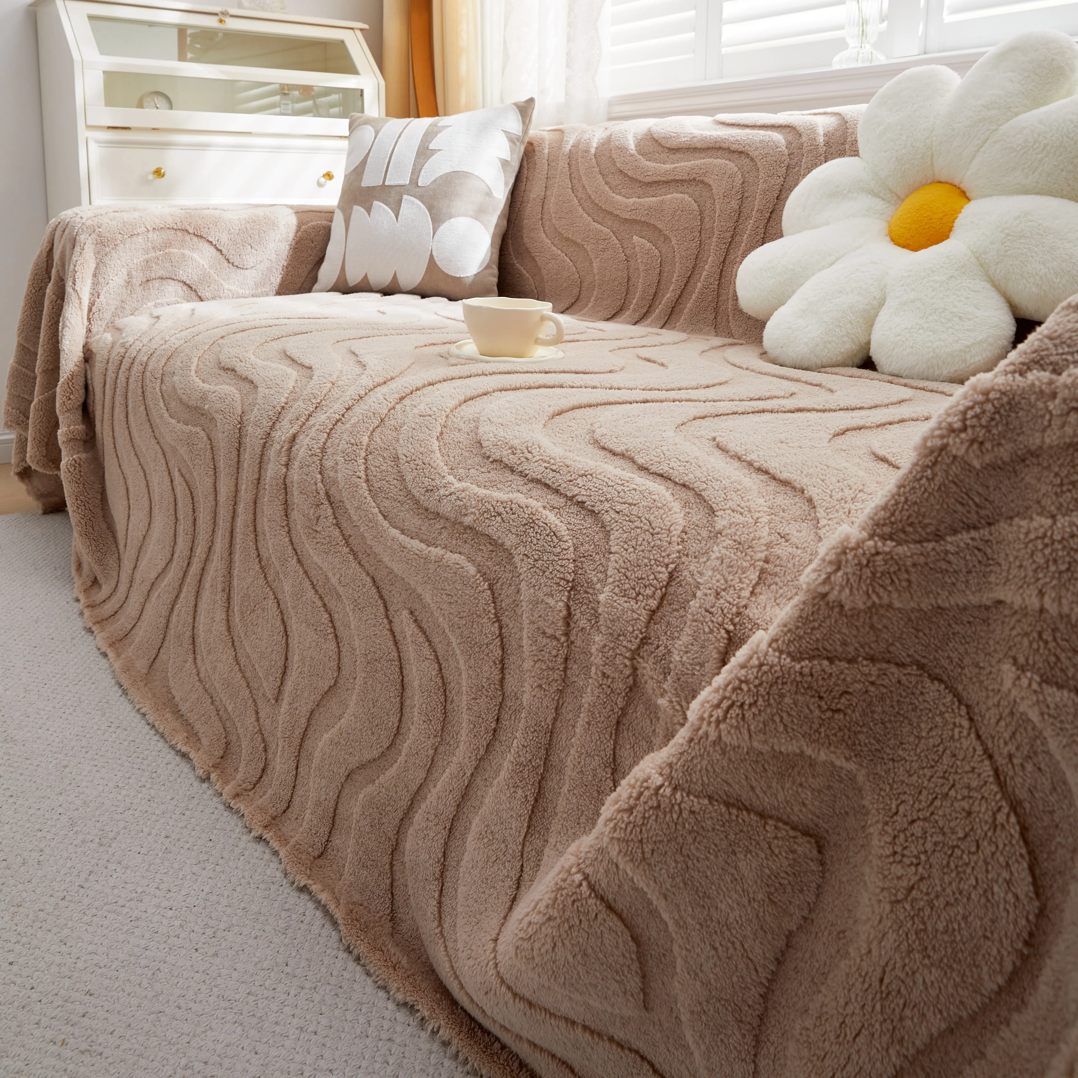 Thick Plush Jacquard Velvet Throw Blanket on Sofa, Sofa Slipcovers and Sectional Sofa Covers - Image 9
