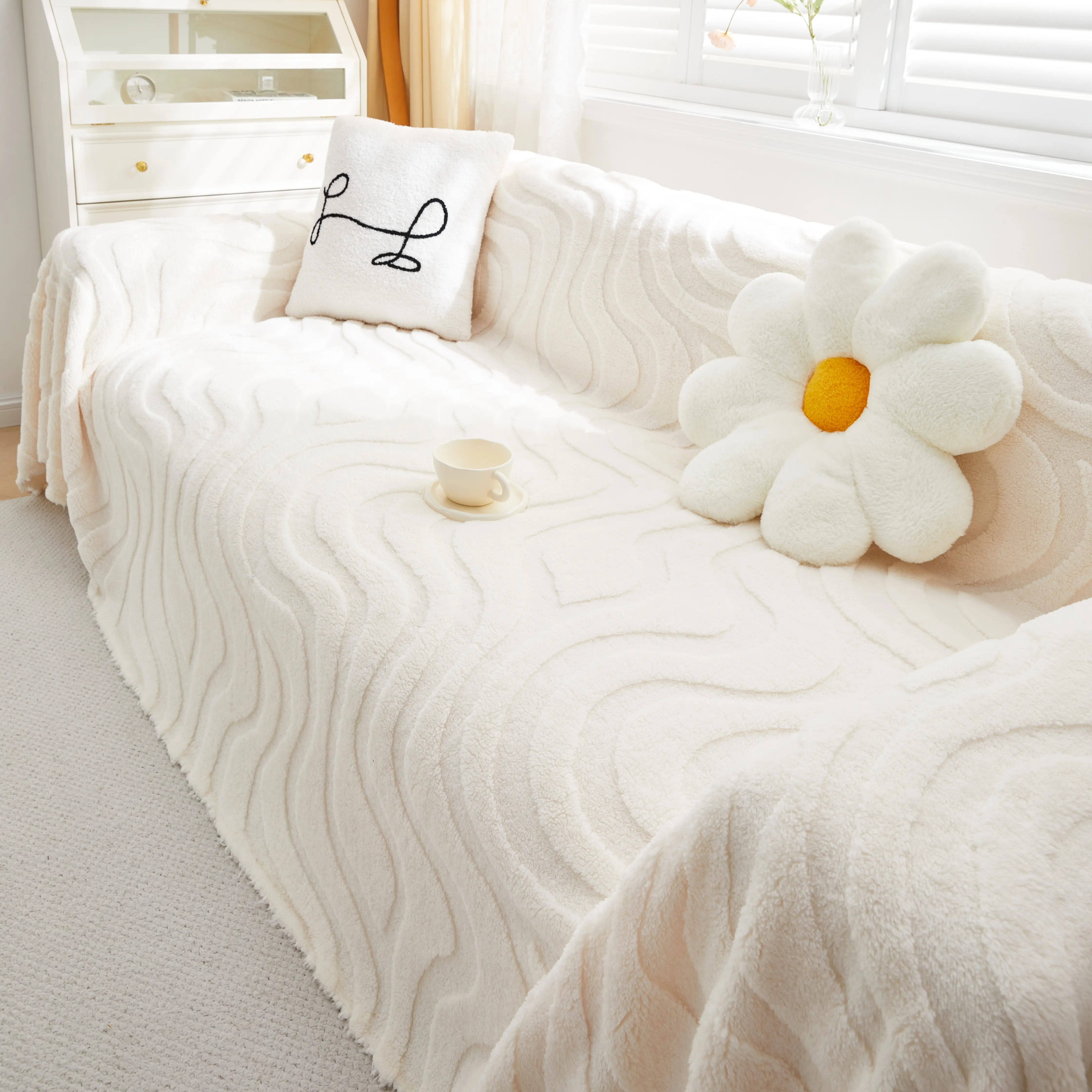 Thick Plush Jacquard Velvet Throw Blanket on Sofa, Sofa Slipcovers and Sectional Sofa Covers - Image 91