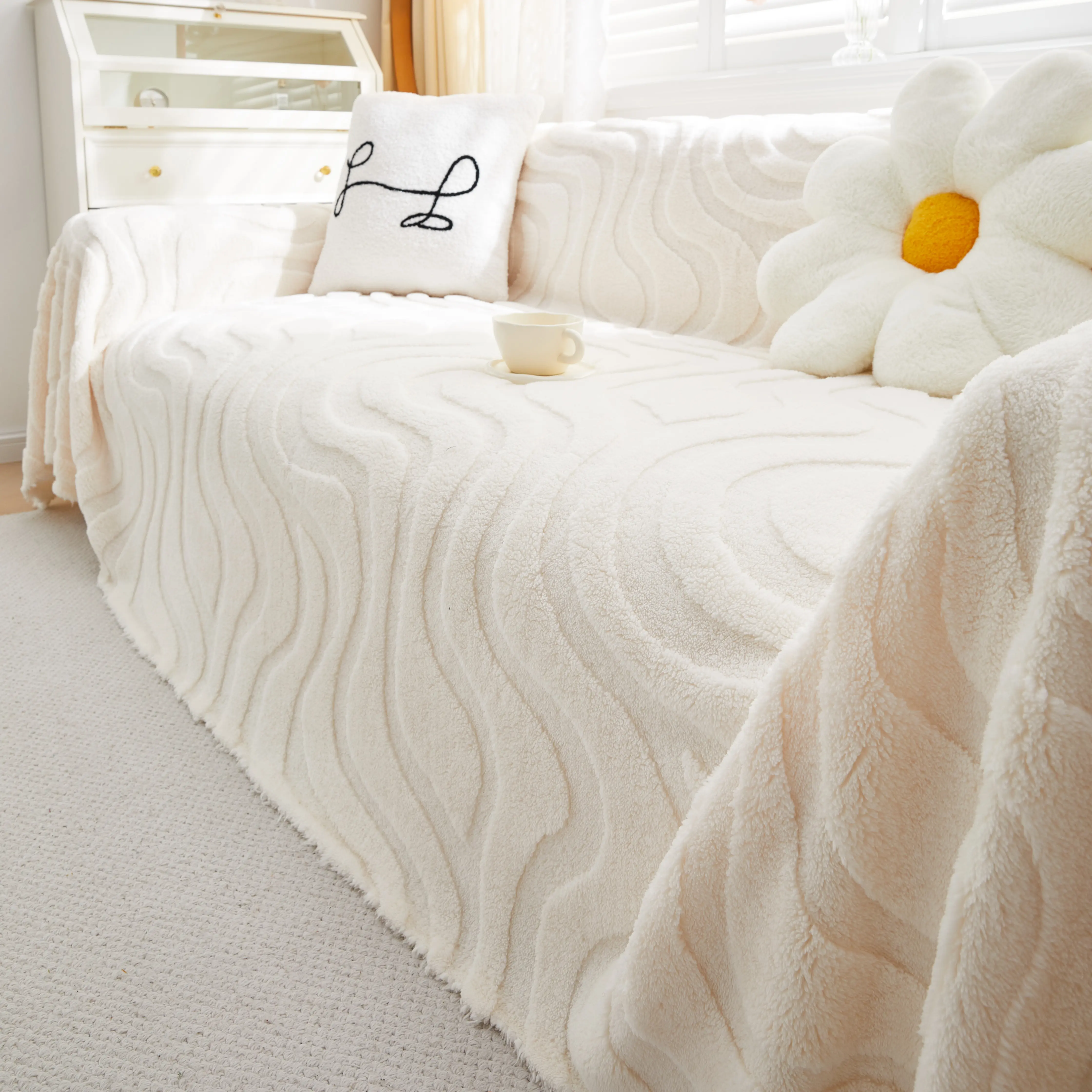 Thick Plush Jacquard Velvet Throw Blanket on Sofa, Sofa Slipcovers and Sectional Sofa Covers - Image 92