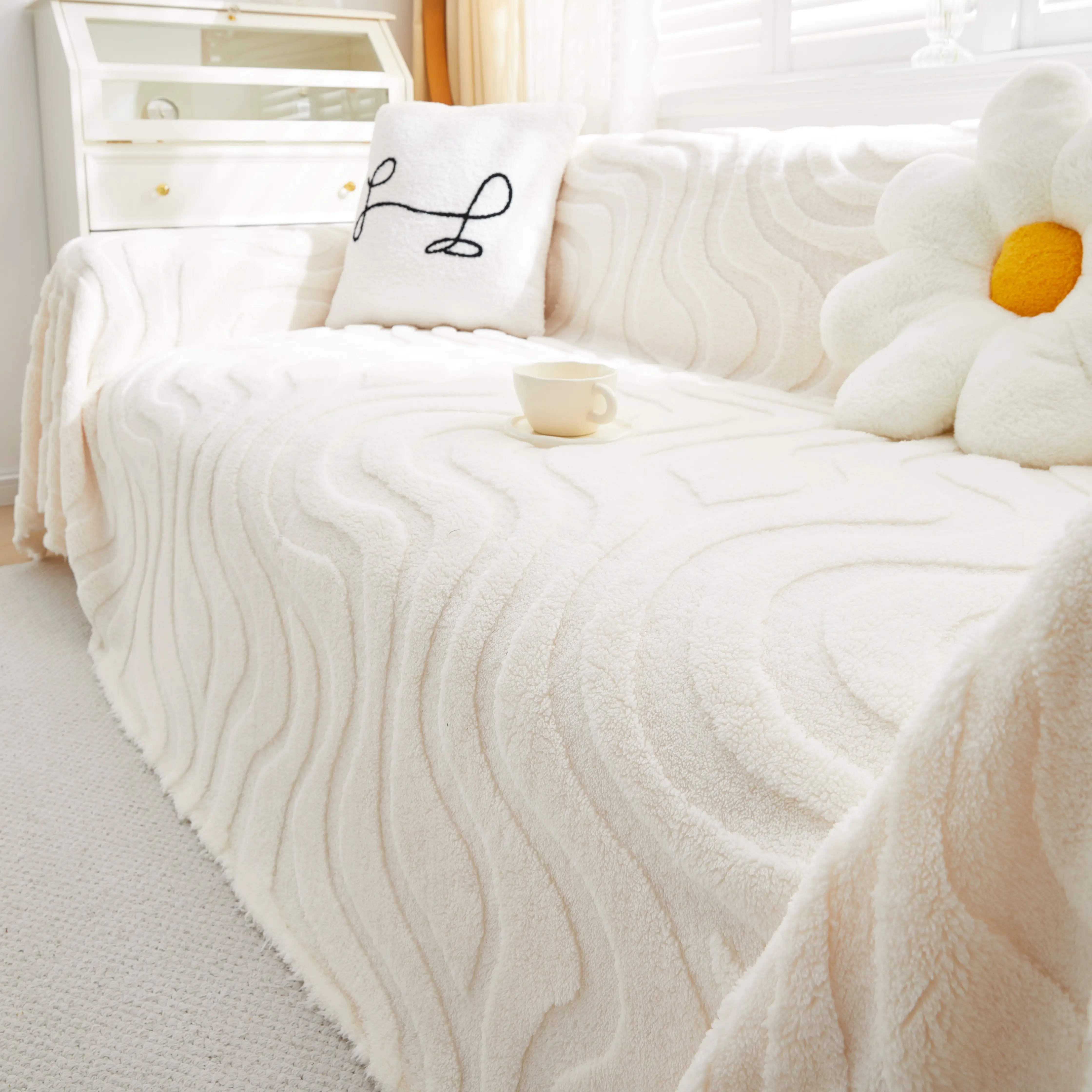 Thick Plush Jacquard Velvet Throw Blanket on Sofa, Sofa Slipcovers and Sectional Sofa Covers - Image 94