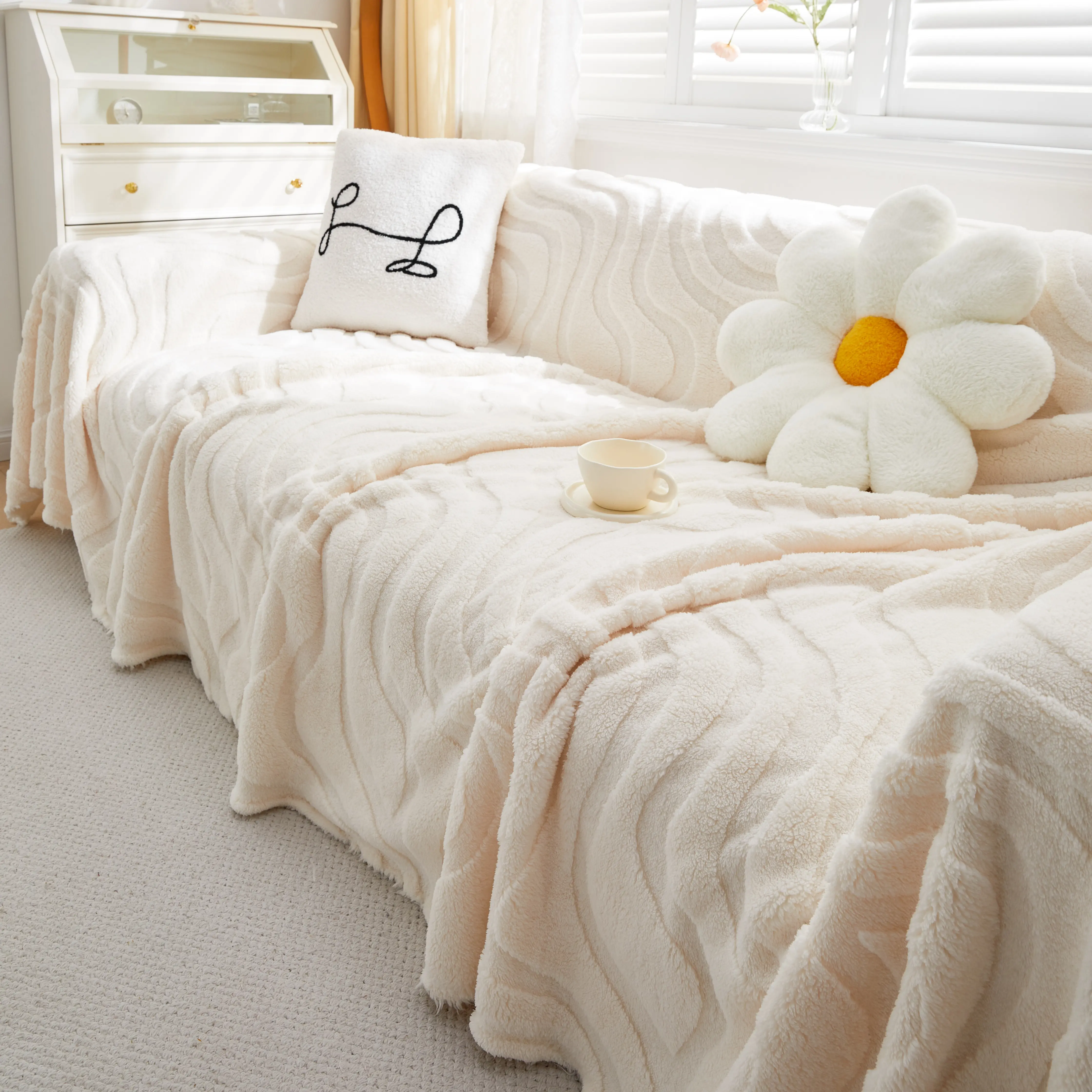 Thick Plush Jacquard Velvet Throw Blanket on Sofa, Sofa Slipcovers and Sectional Sofa Covers - Image 95