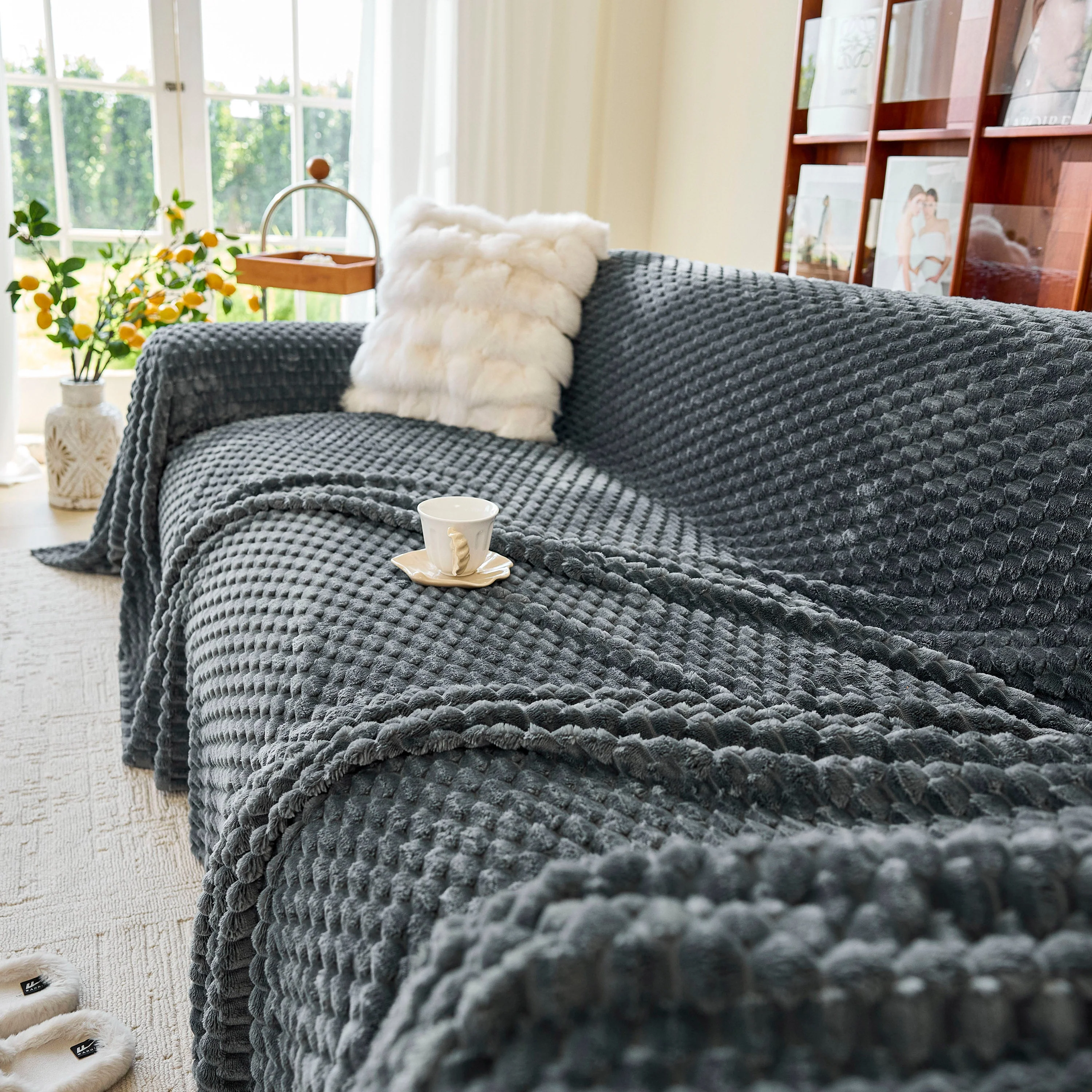 Thick Plush Non-Slip Sofa Throw Cover, Warm Soft Faux Fur Couch Protector for Winter - Image 100