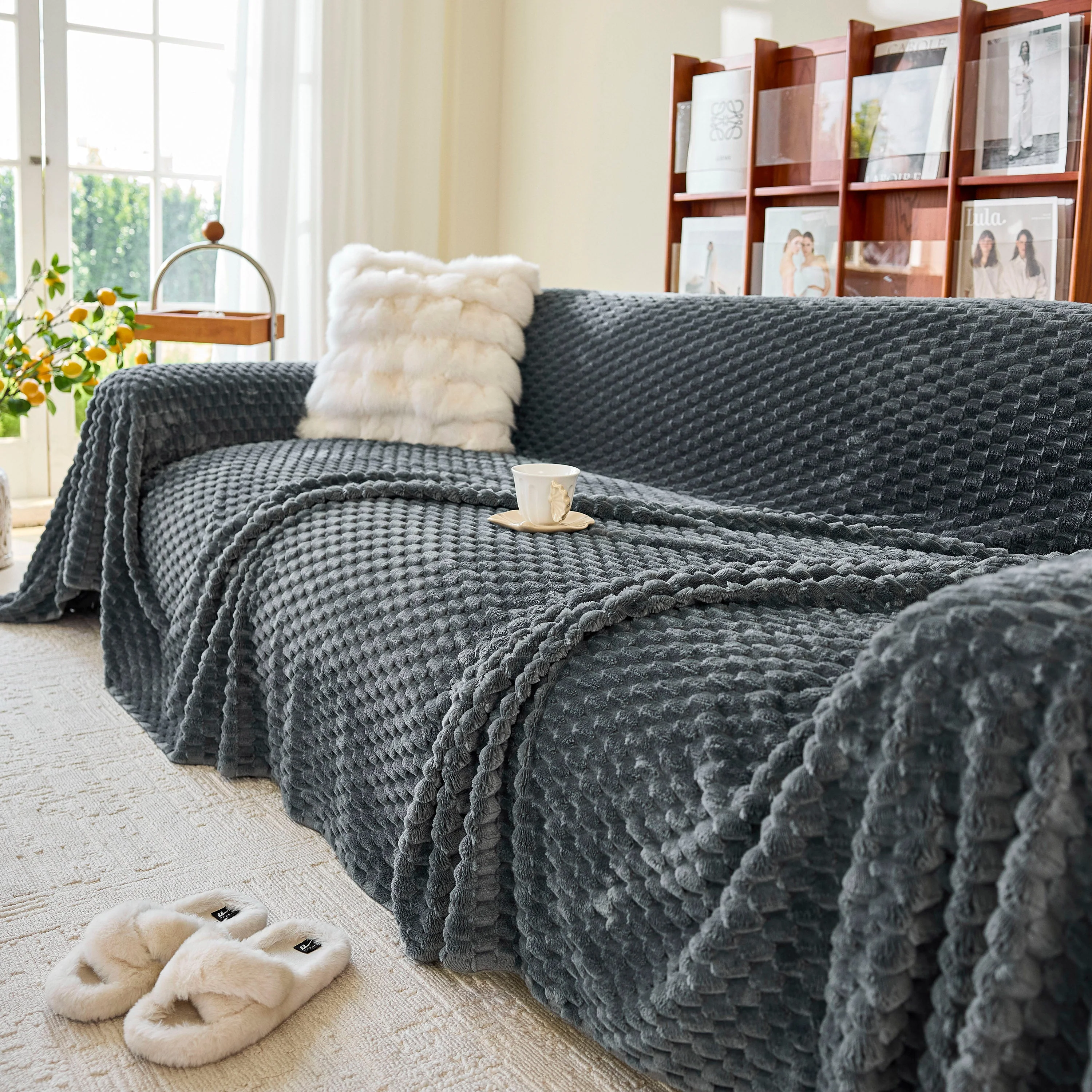 Thick Plush Non-Slip Sofa Throw Cover, Warm Soft Faux Fur Couch Protector for Winter - Image 101