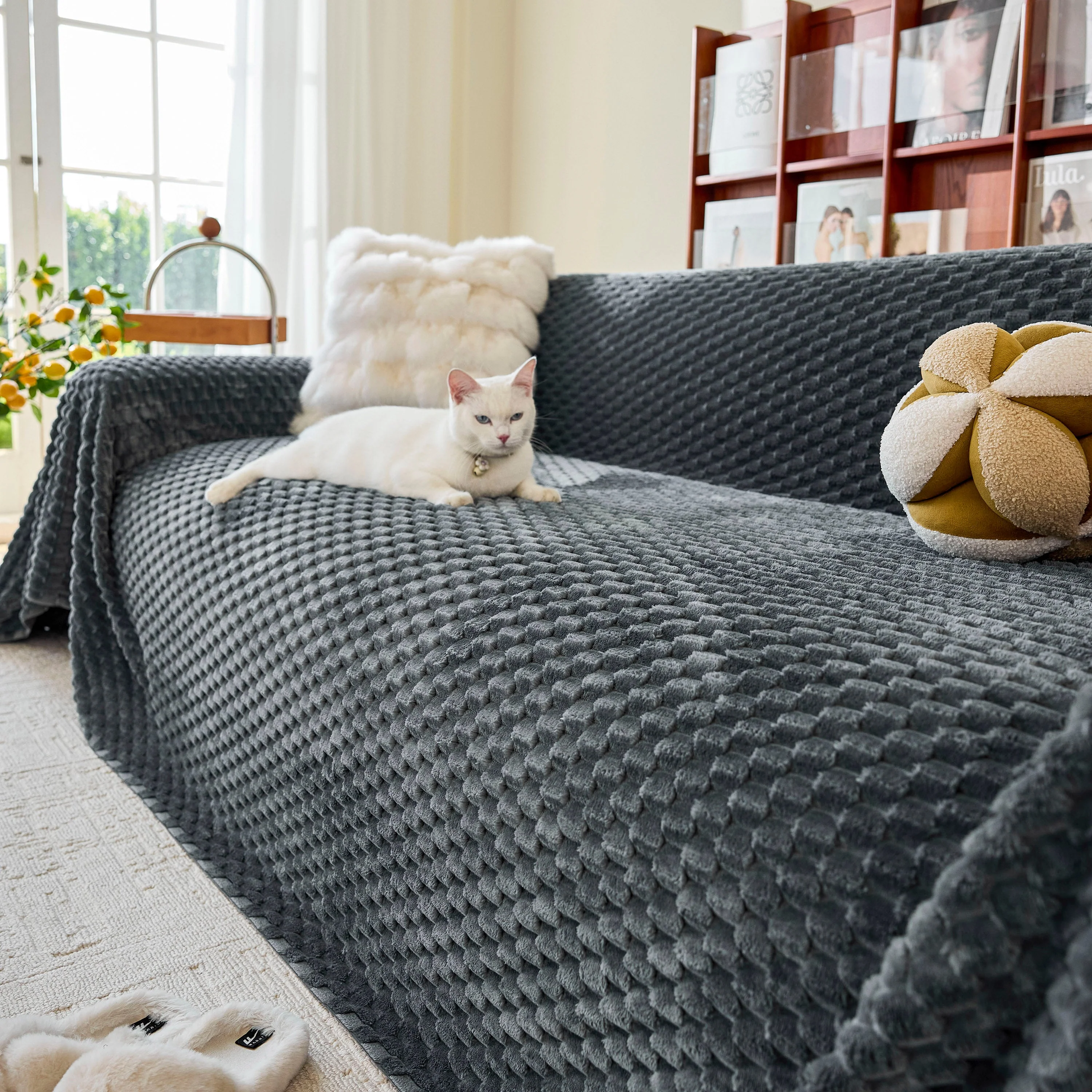 Thick Plush Non-Slip Sofa Throw Cover, Warm Soft Faux Fur Couch Protector for Winter - Image 102