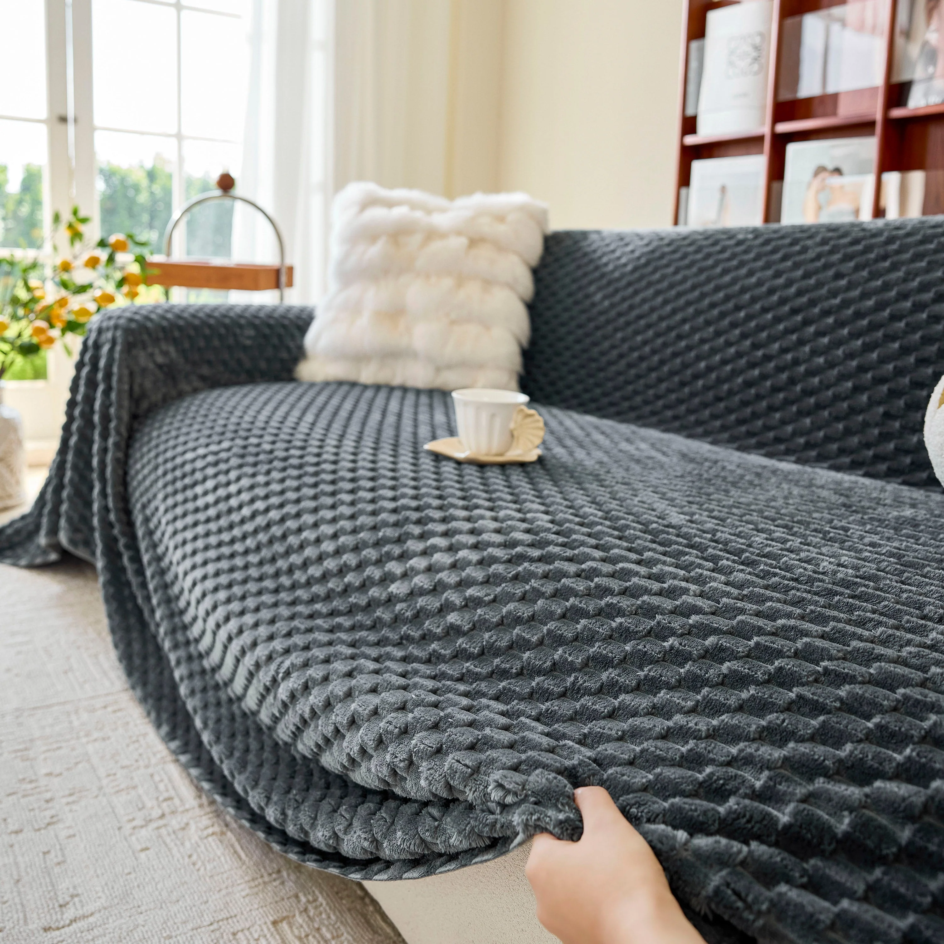 Thick Plush Non-Slip Sofa Throw Cover, Warm Soft Faux Fur Couch Protector for Winter - Image 103