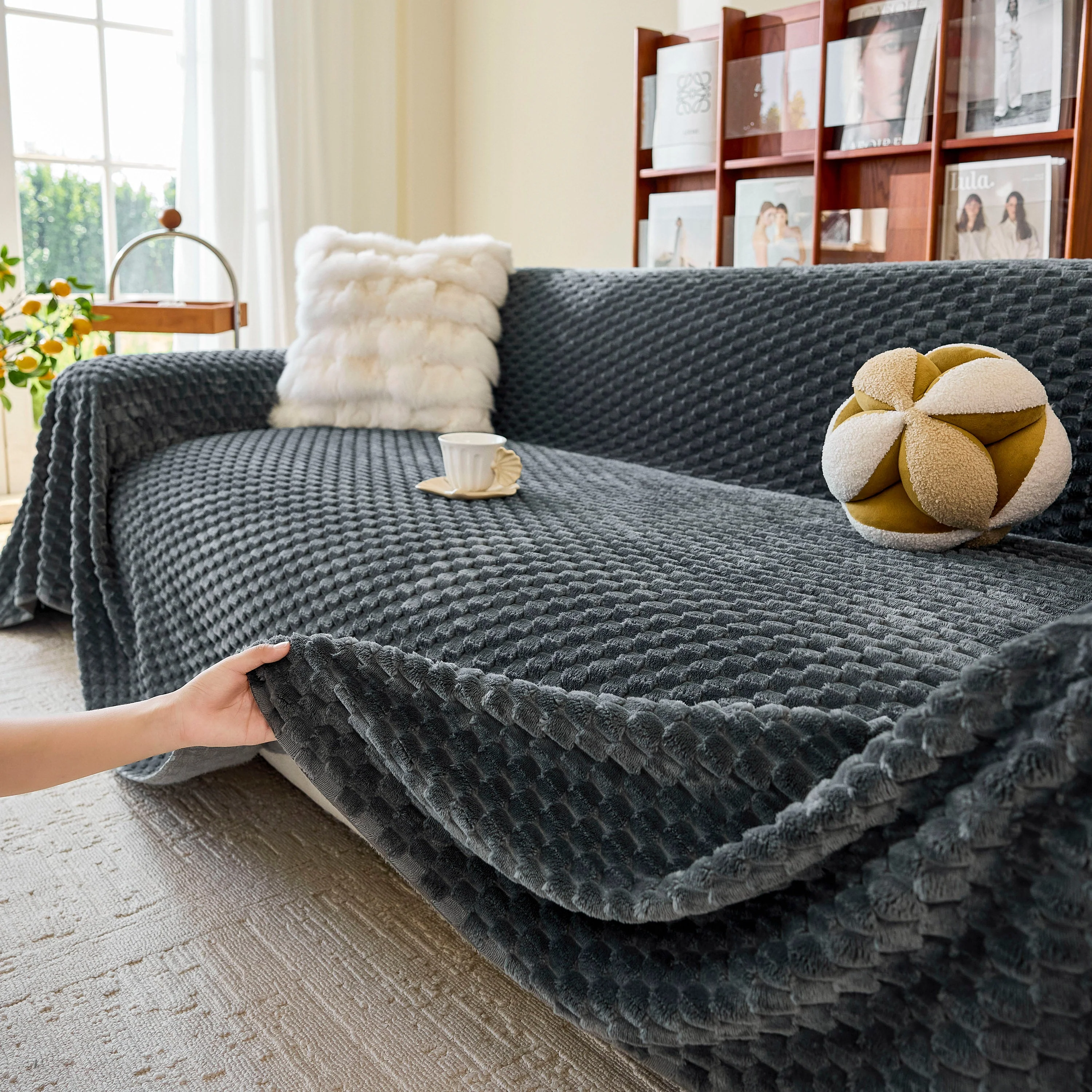 Thick Plush Non-Slip Sofa Throw Cover, Warm Soft Faux Fur Couch Protector for Winter - Image 104