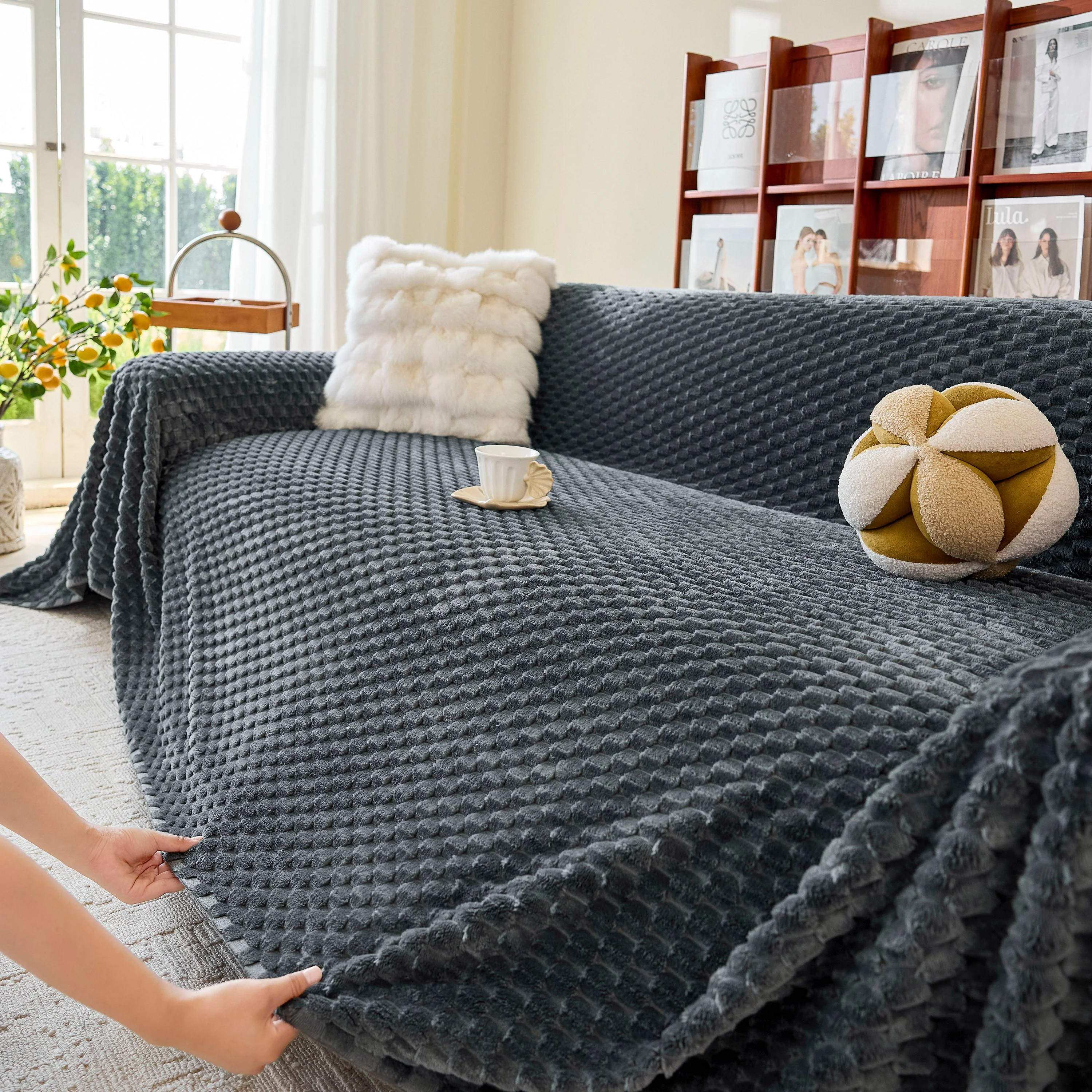 Thick Plush Non-Slip Sofa Throw Cover, Warm Soft Faux Fur Couch Protector for Winter - Image 105