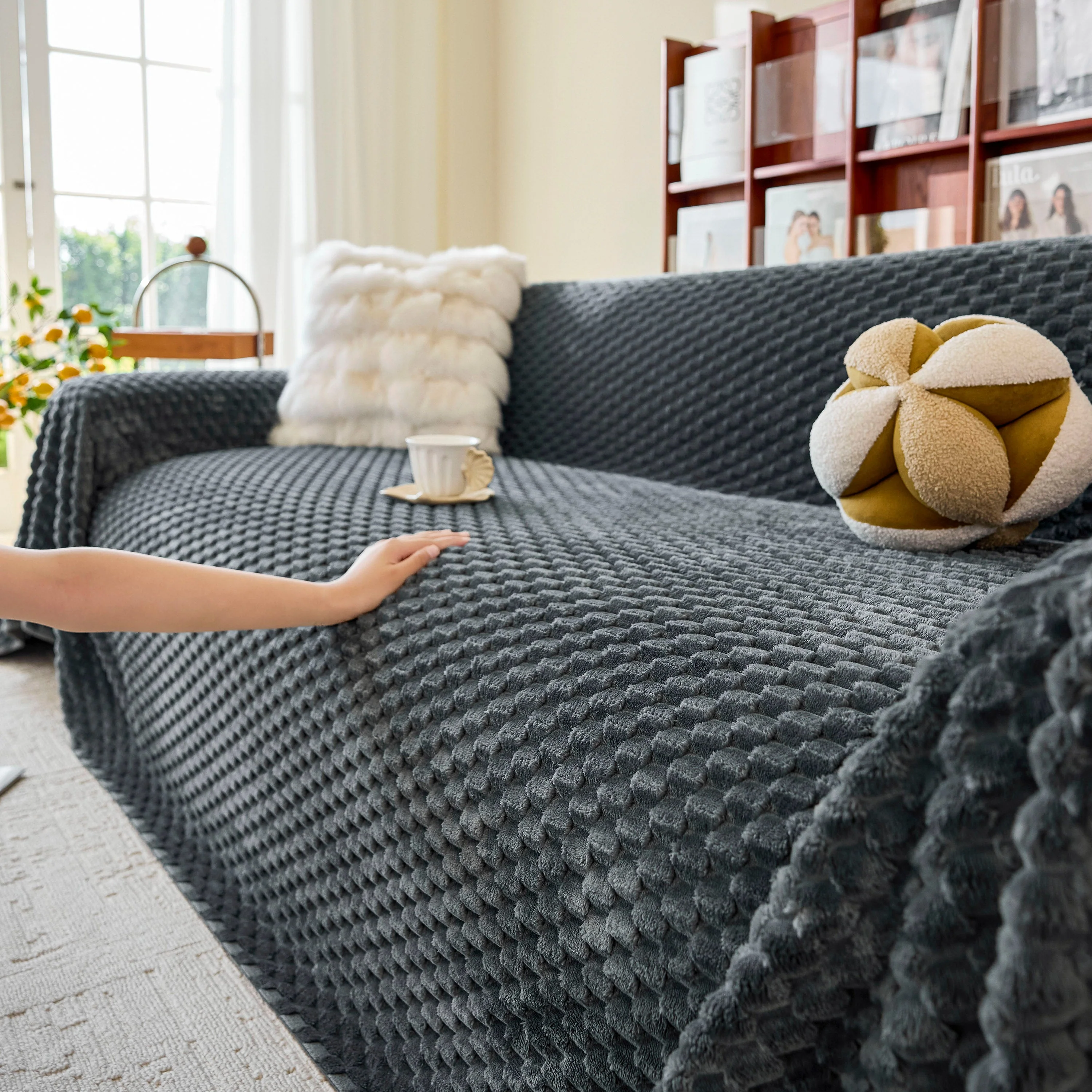 Thick Plush Non-Slip Sofa Throw Cover, Warm Soft Faux Fur Couch Protector for Winter - Image 106