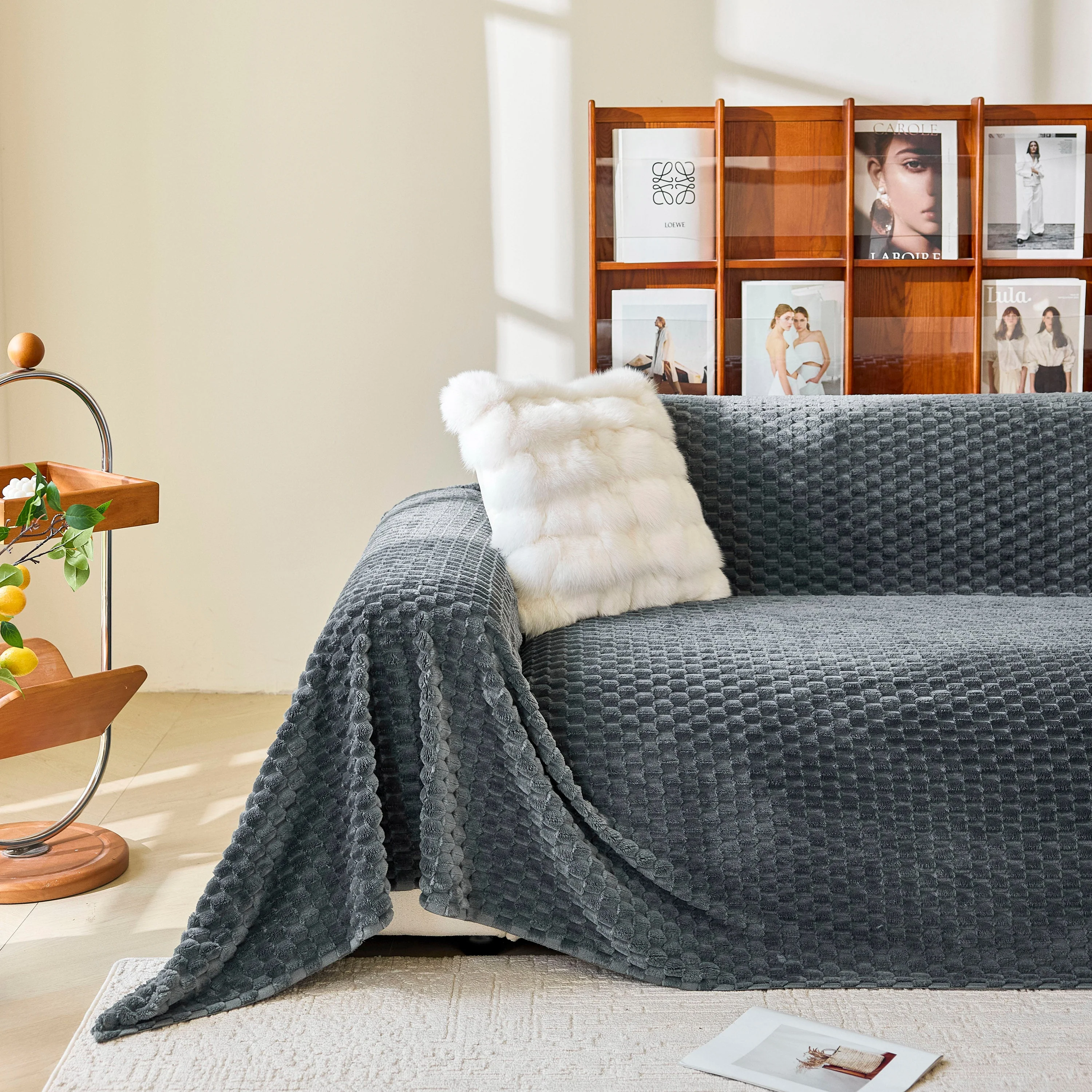 Thick Plush Non-Slip Sofa Throw Cover, Warm Soft Faux Fur Couch Protector for Winter - Image 110