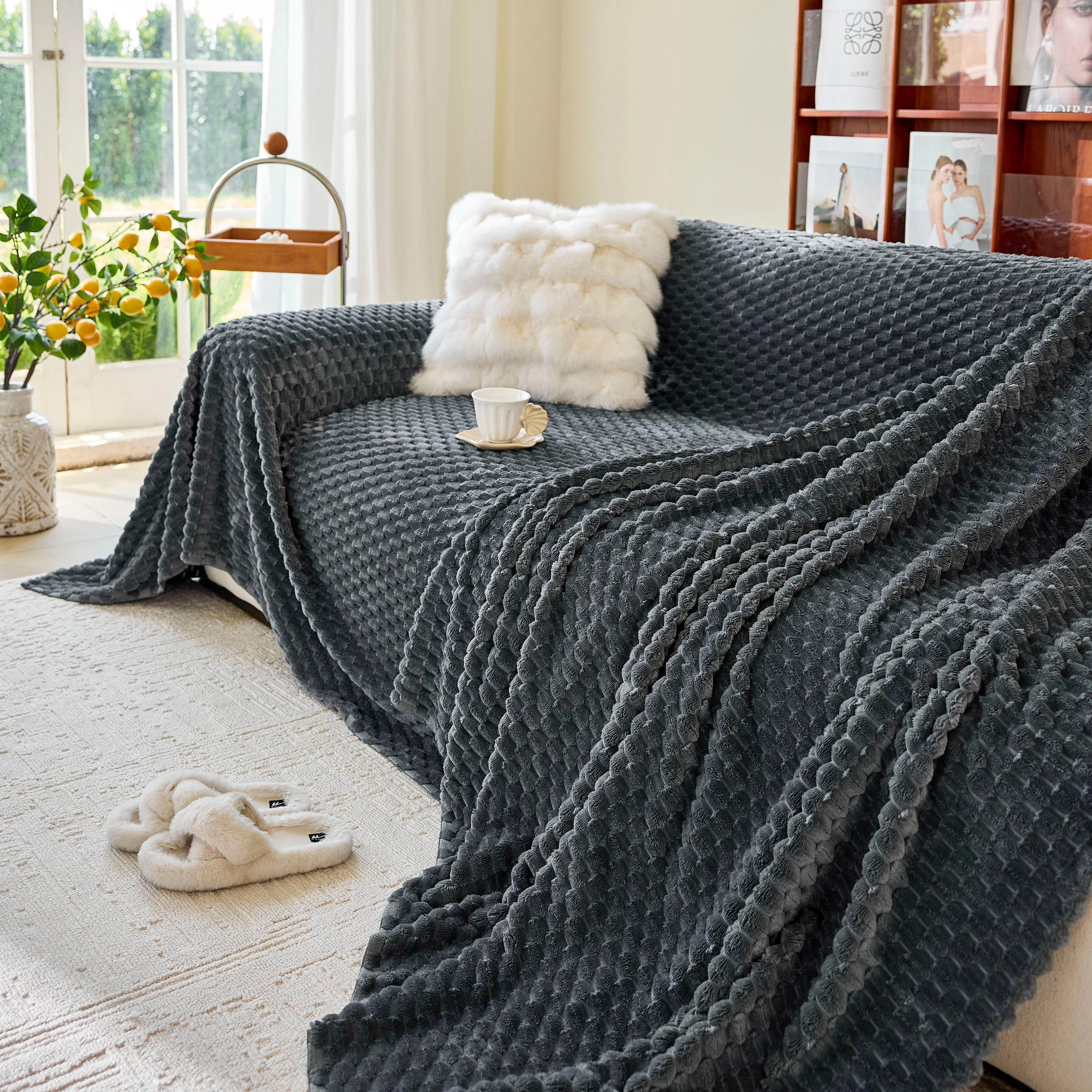 Thick Plush Non-Slip Sofa Throw Cover, Warm Soft Faux Fur Couch Protector for Winter - Image 113