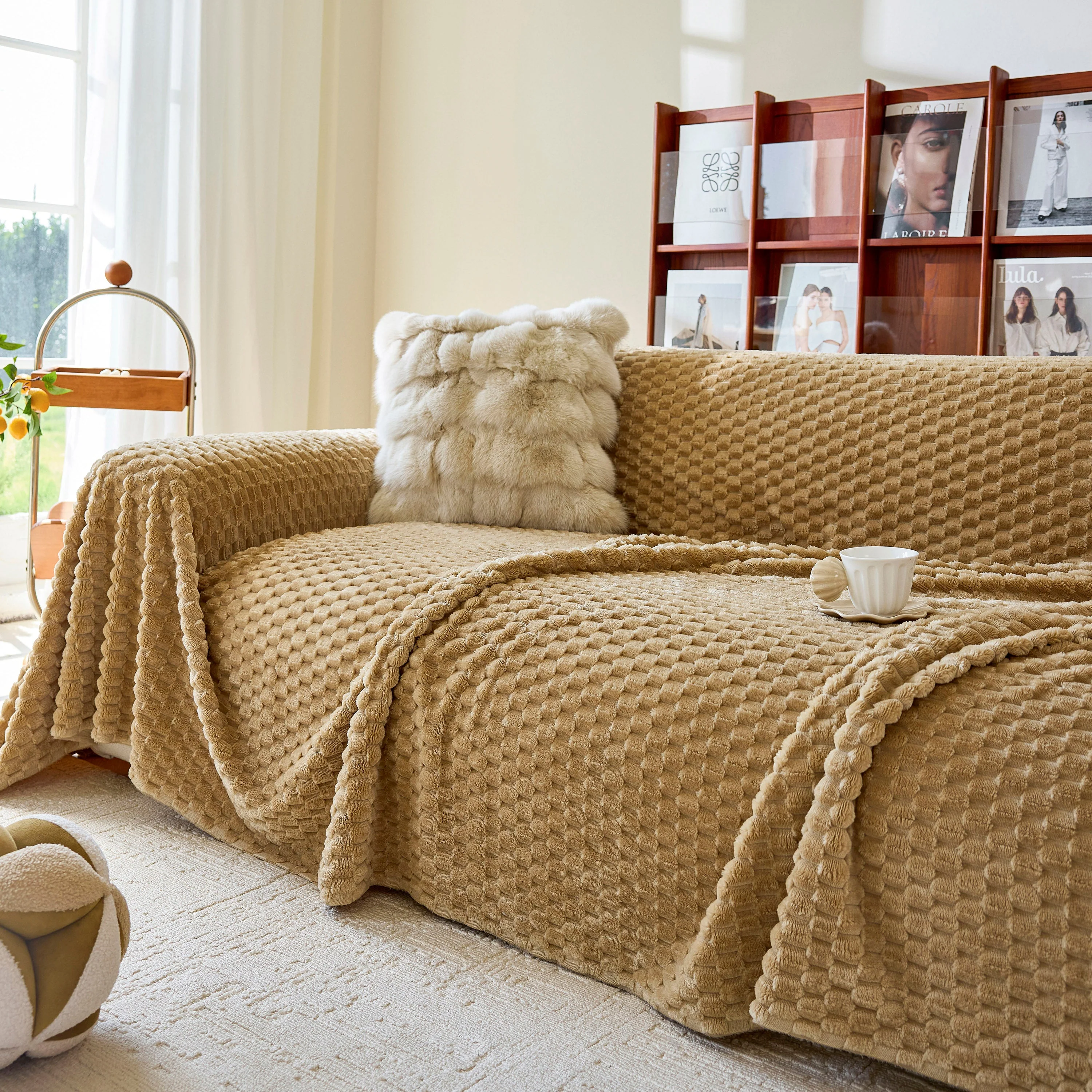 Thick Plush Non-Slip Sofa Throw Cover, Warm Soft Faux Fur Couch Protector for Winter - Image 43