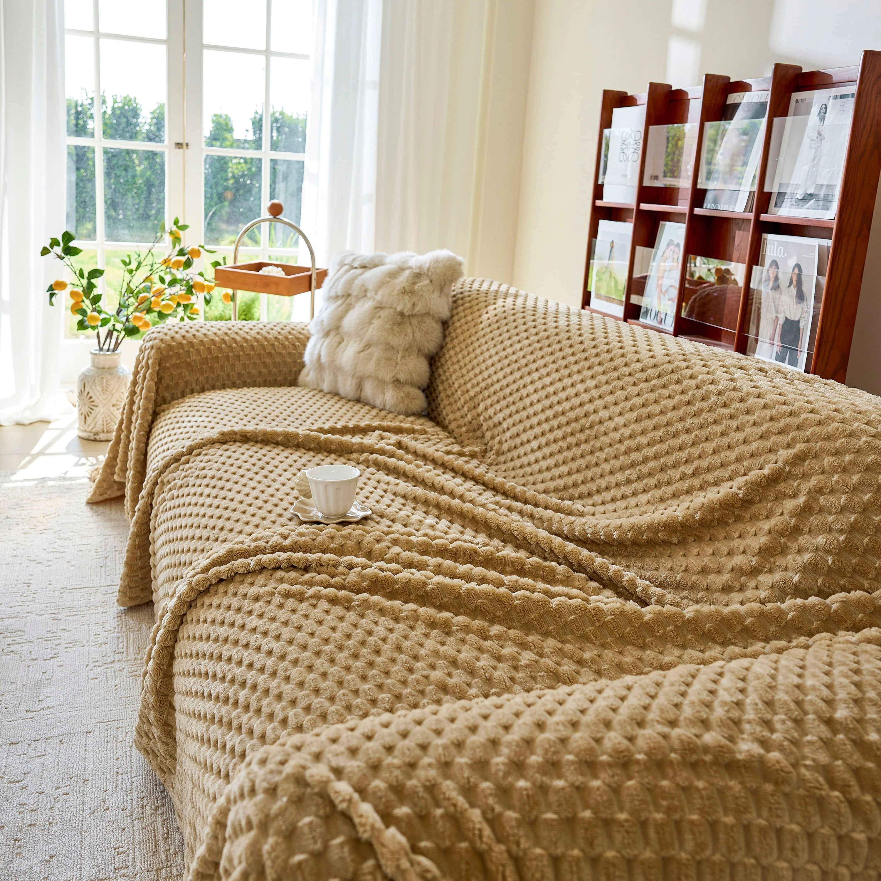 Thick Plush Non-Slip Sofa Throw Cover, Warm Soft Faux Fur Couch Protector for Winter - Image 44