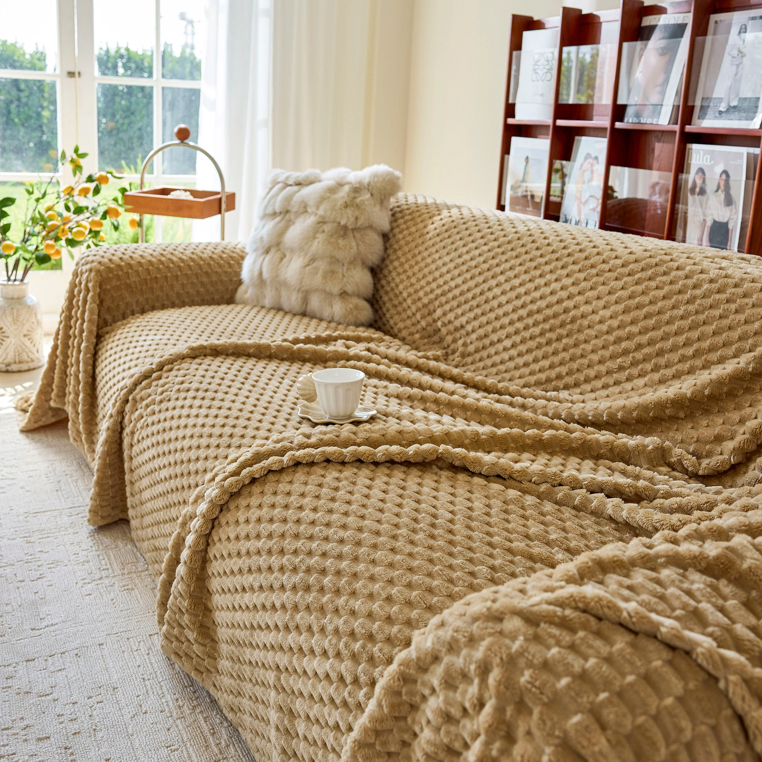 Thick Plush Non-Slip Sofa Throw Cover, Warm Soft Faux Fur Couch Protector for Winter - Image 45