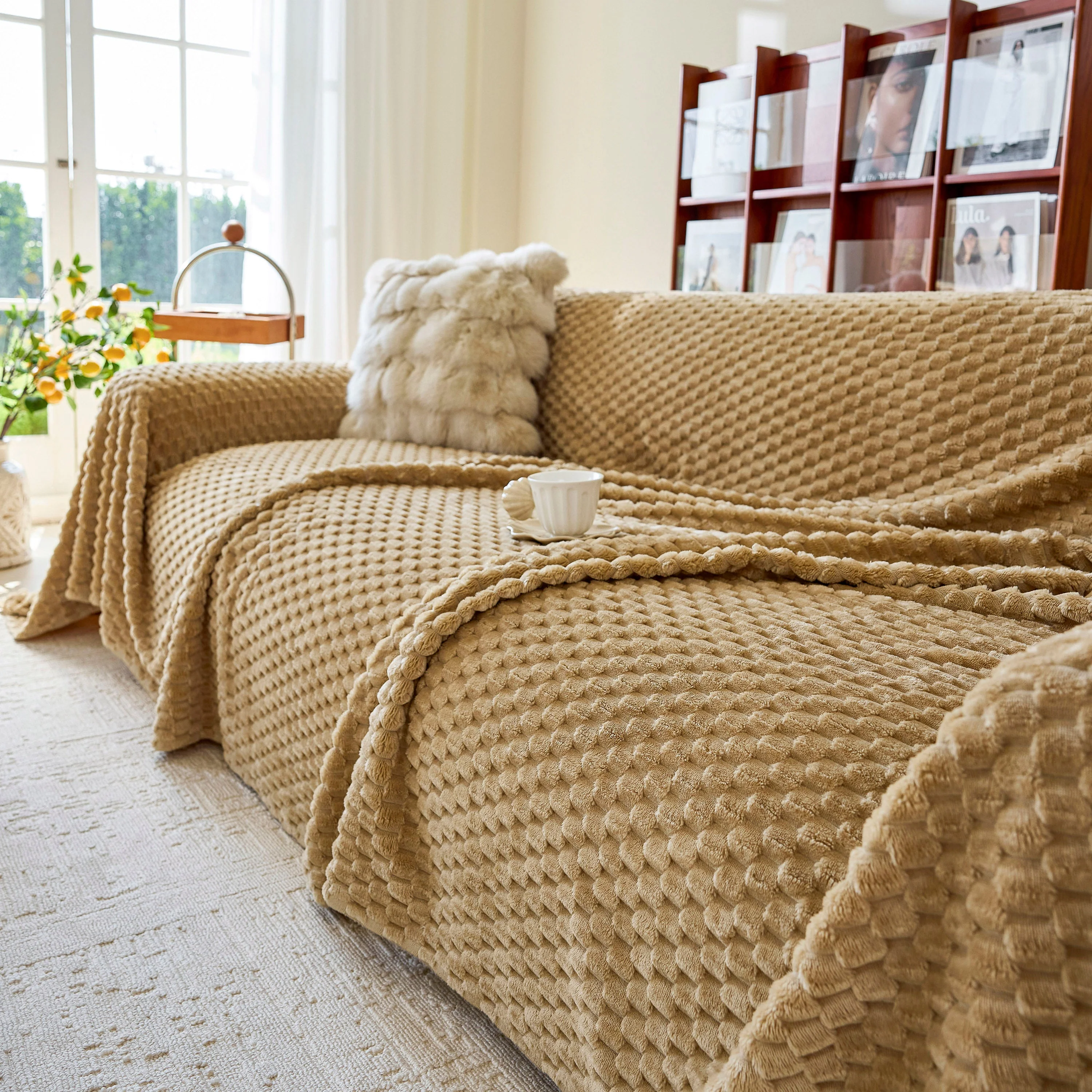 Thick Plush Non-Slip Sofa Throw Cover, Warm Soft Faux Fur Couch Protector for Winter - Image 46