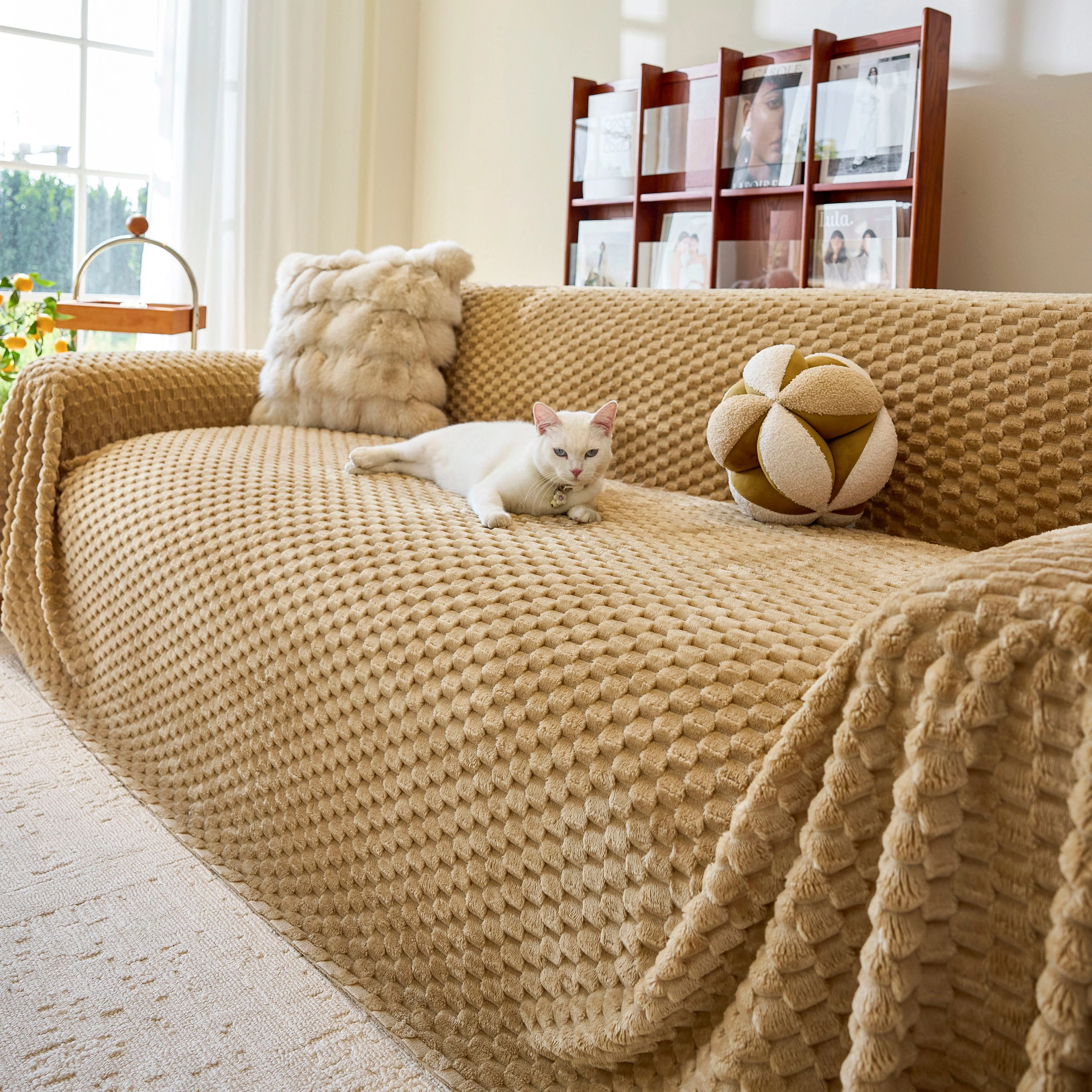 Thick Plush Non-Slip Sofa Throw Cover, Warm Soft Faux Fur Couch Protector for Winter - Image 48