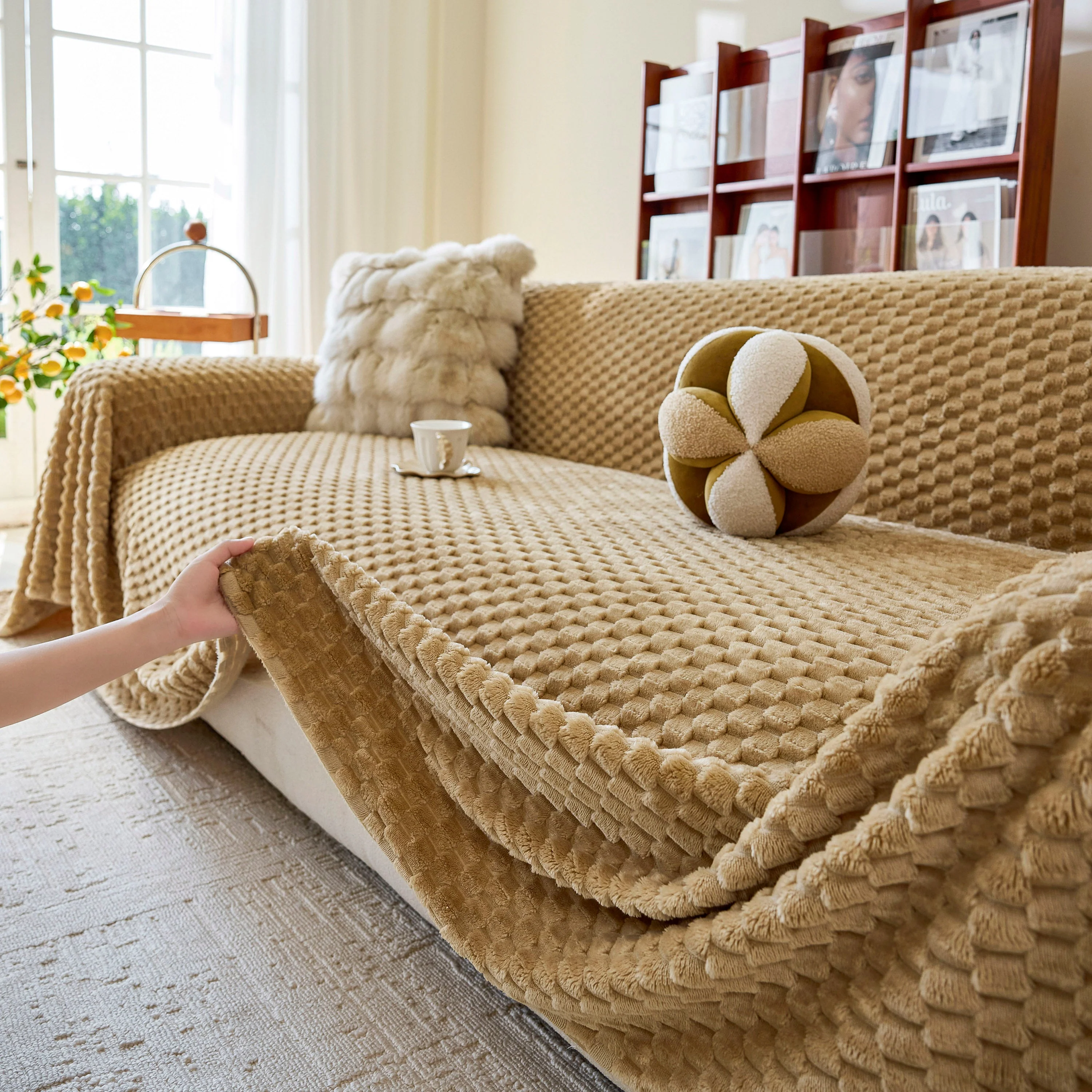 Thick Plush Non-Slip Sofa Throw Cover, Warm Soft Faux Fur Couch Protector for Winter - Image 51