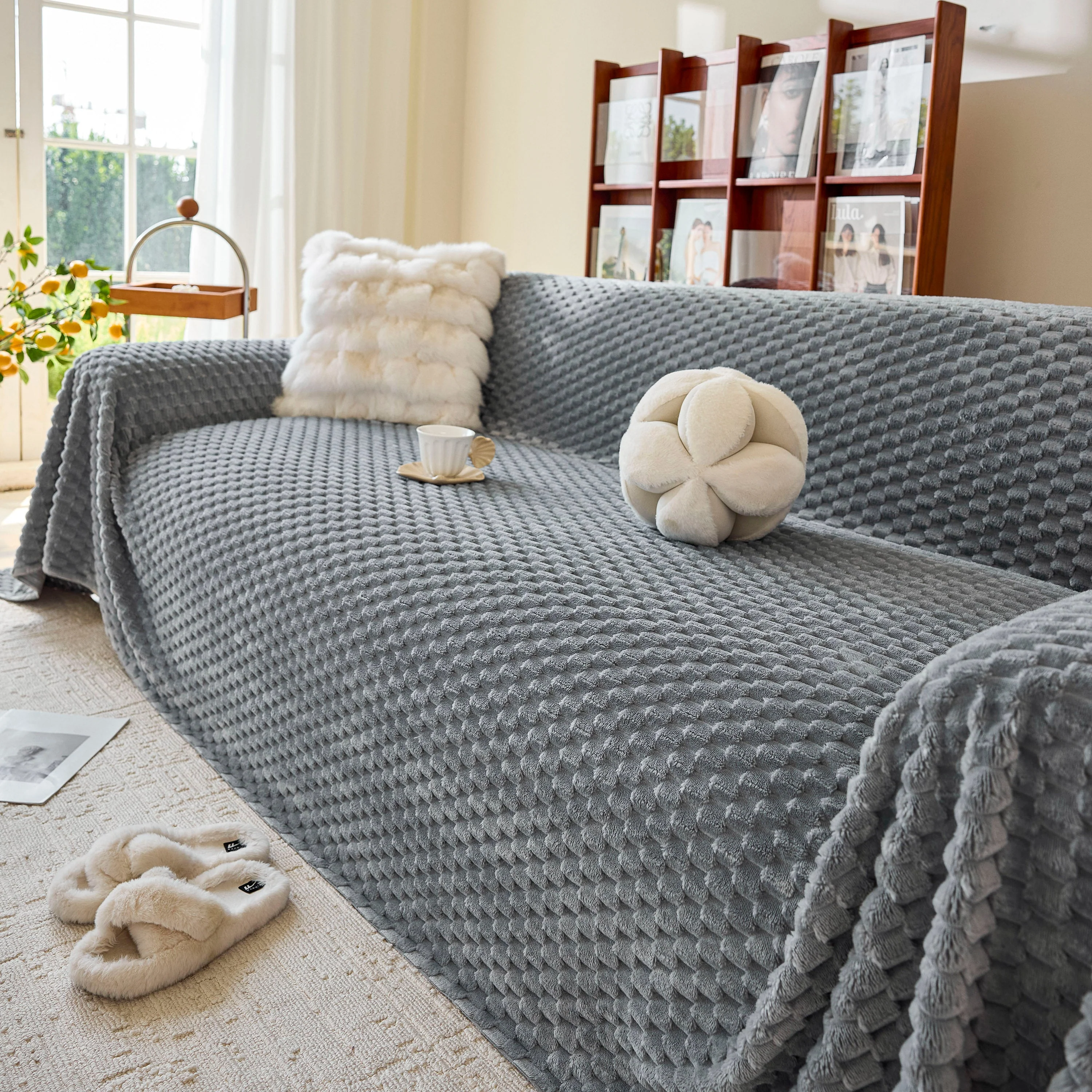 Thick Plush Non-Slip Sofa Throw Cover, Warm Soft Faux Fur Couch Protector for Winter - Image 58