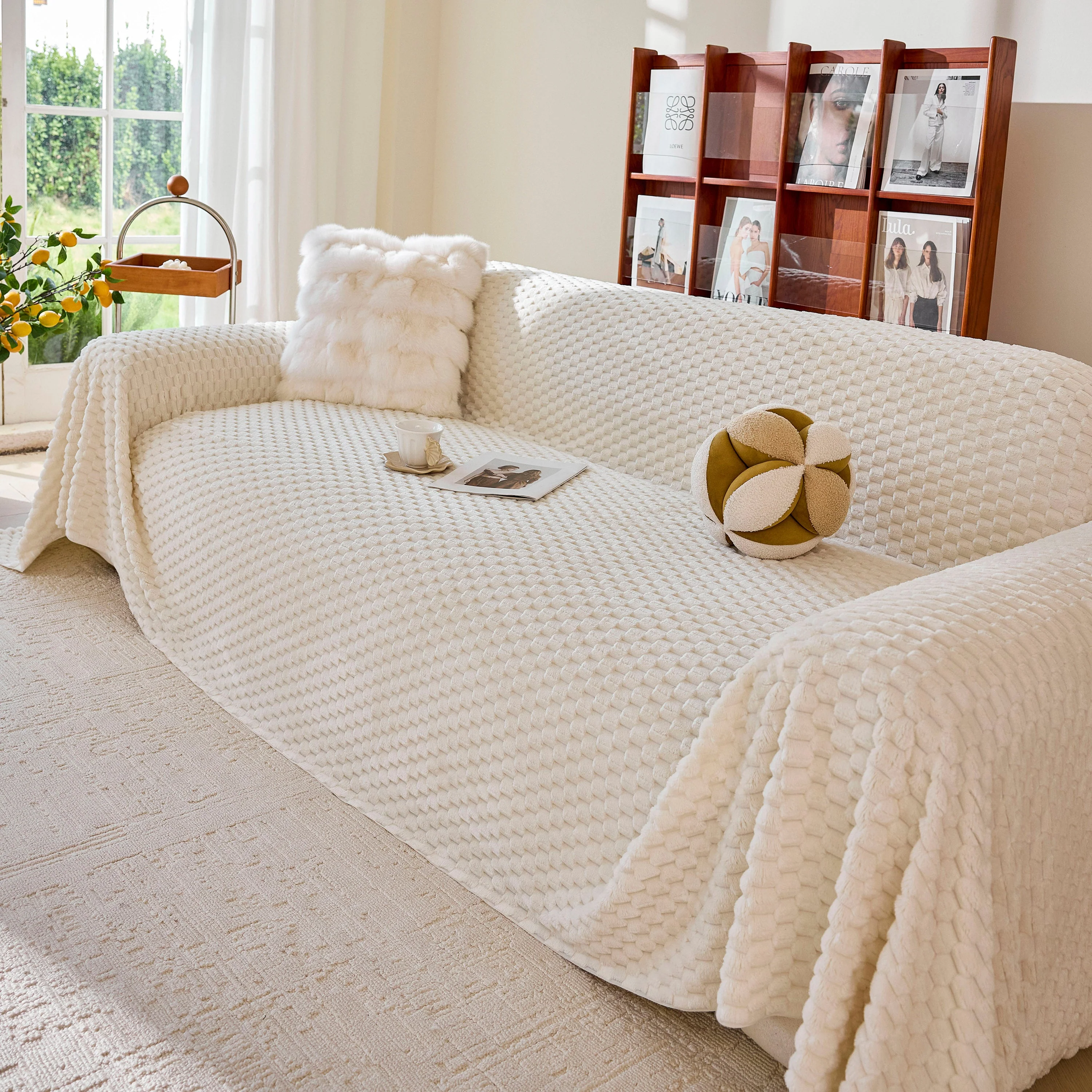 Thick Plush Non-Slip Sofa Throw Cover, Warm Soft Faux Fur Couch Protector for Winter - Image 6