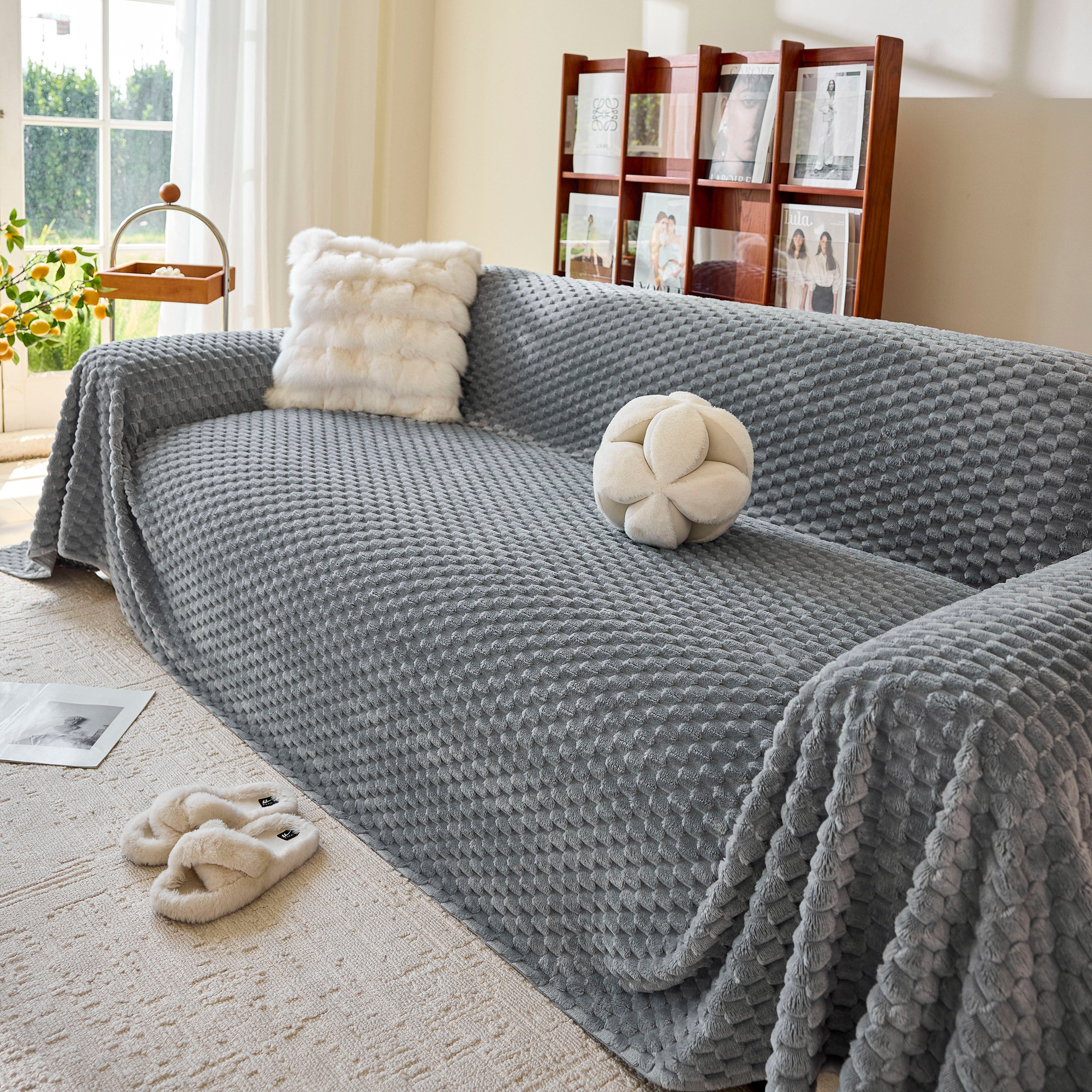 Thick Plush Non-Slip Sofa Throw Cover, Warm Soft Faux Fur Couch Protector for Winter - Image 63