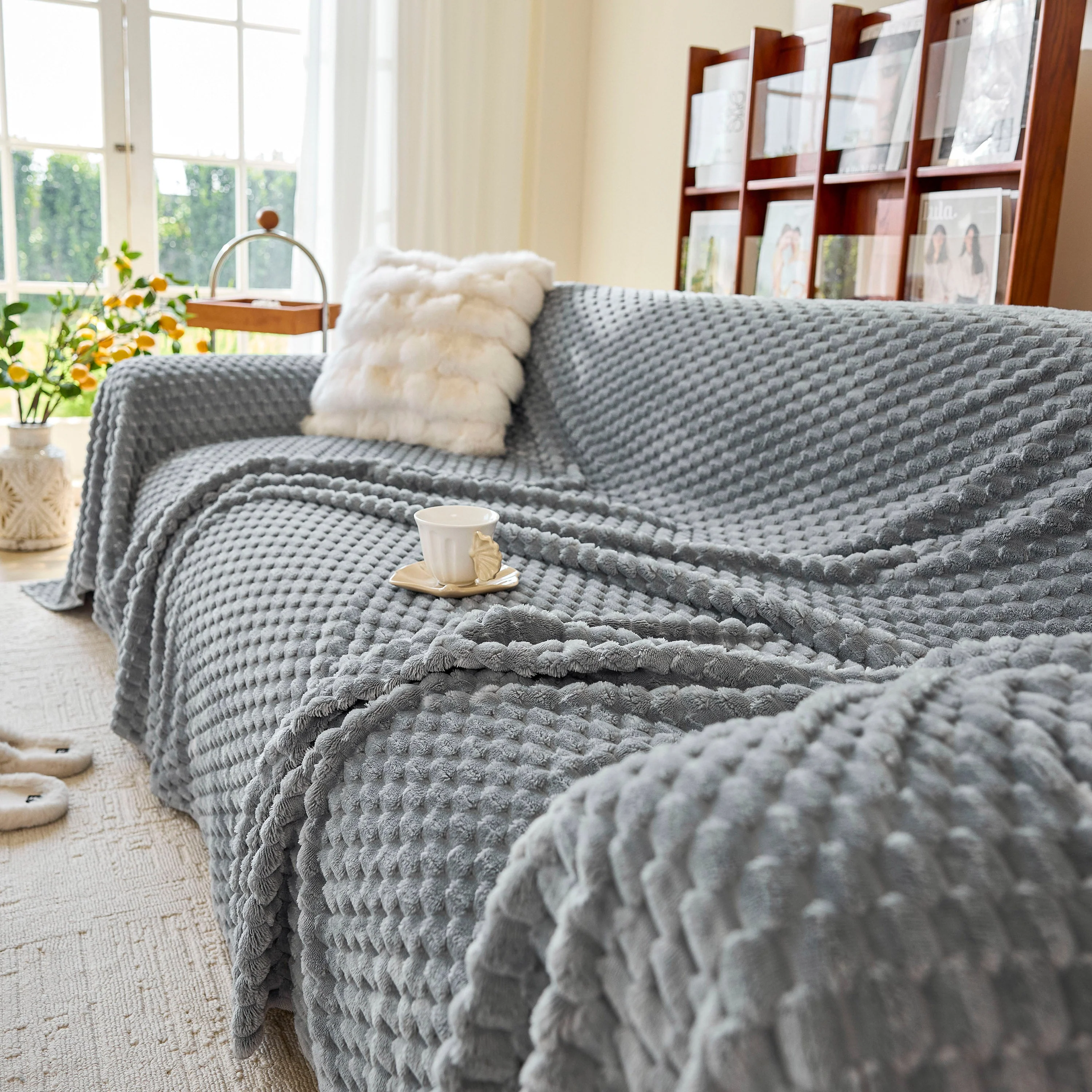 Thick Plush Non-Slip Sofa Throw Cover, Warm Soft Faux Fur Couch Protector for Winter - Image 75
