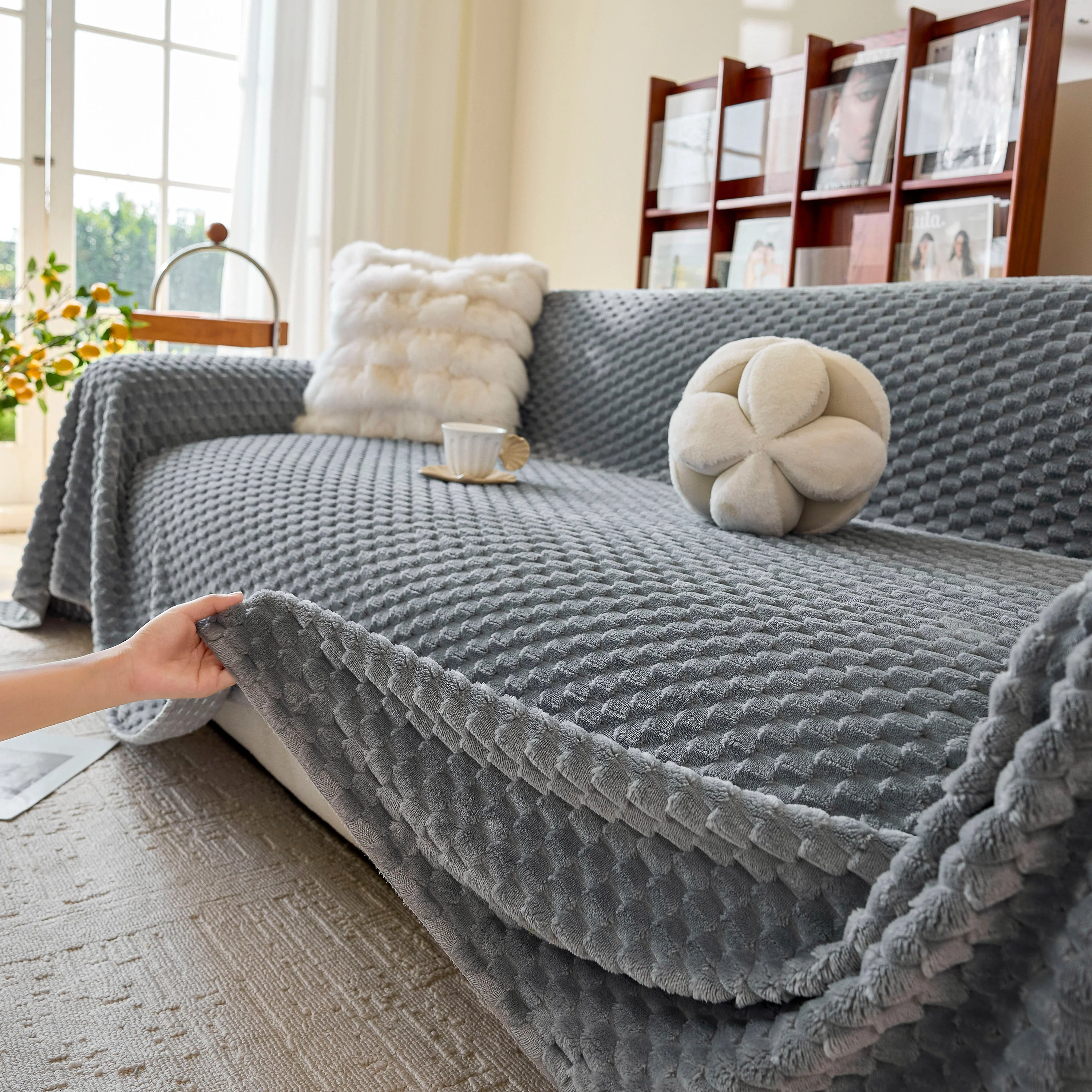 Thick Plush Non-Slip Sofa Throw Cover, Warm Soft Faux Fur Couch Protector for Winter - Image 78
