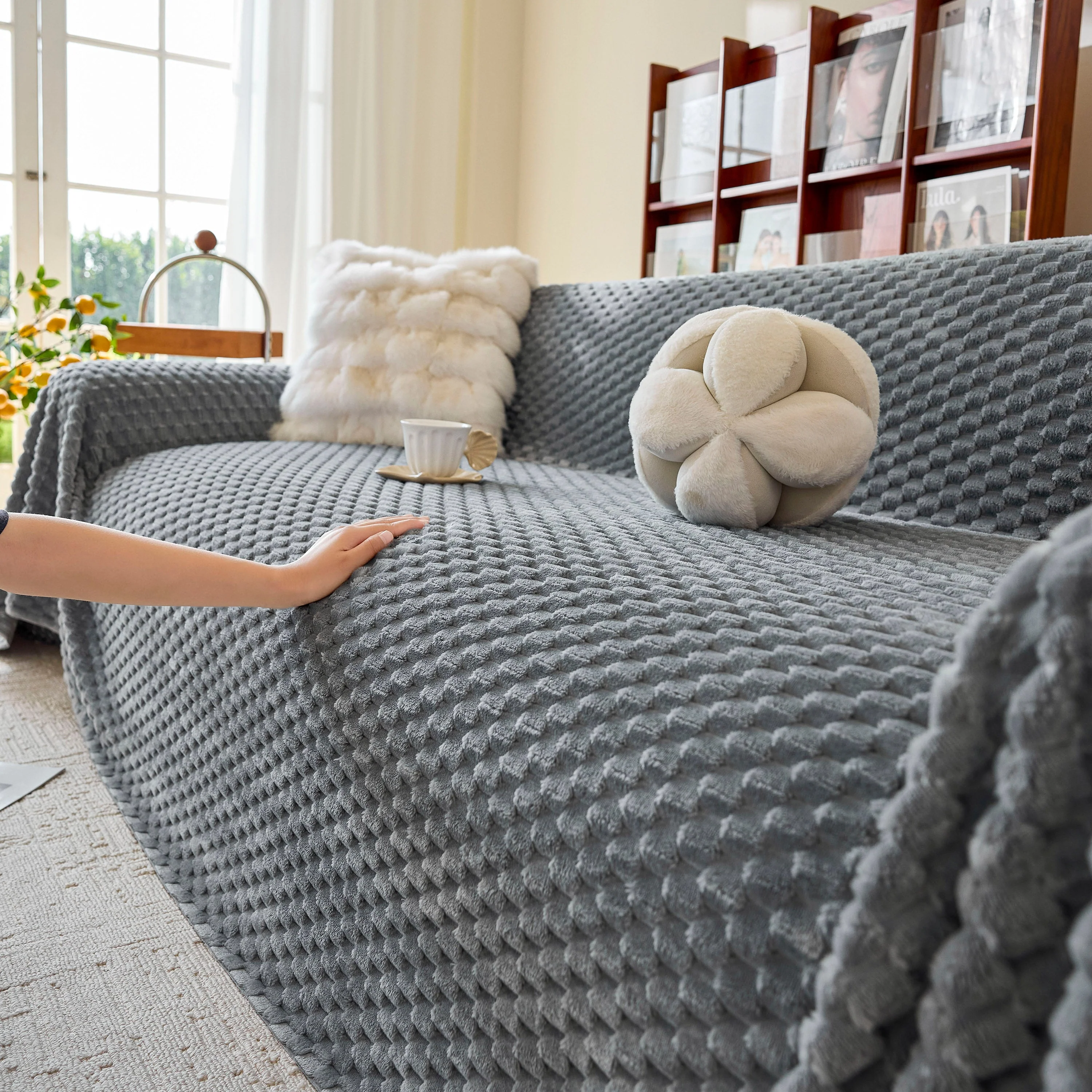 Thick Plush Non-Slip Sofa Throw Cover, Warm Soft Faux Fur Couch Protector for Winter - Image 80