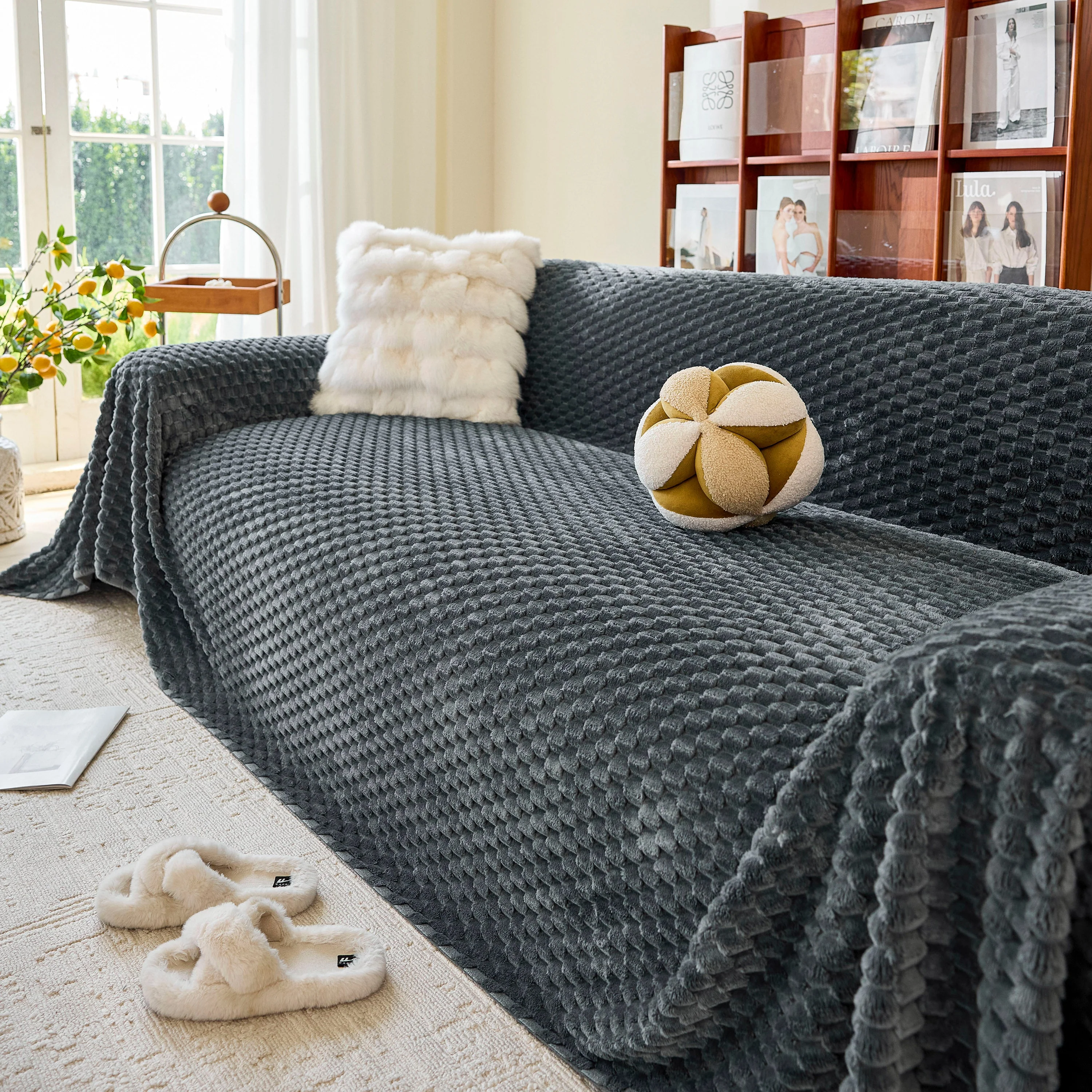 Thick Plush Non-Slip Sofa Throw Cover, Warm Soft Faux Fur Couch Protector for Winter - Image 85