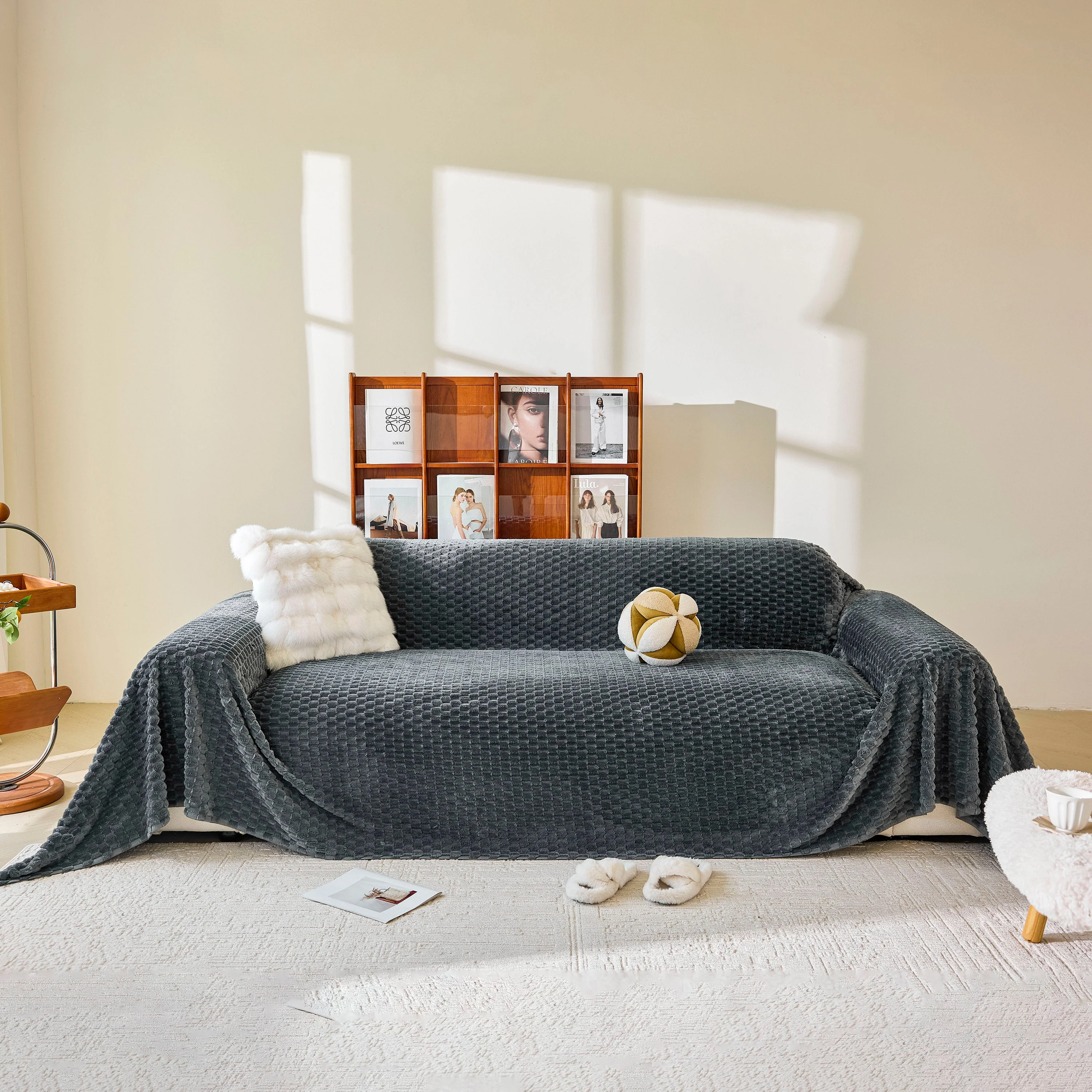 Thick Plush Non-Slip Sofa Throw Cover, Warm Soft Faux Fur Couch Protector for Winter - Image 86