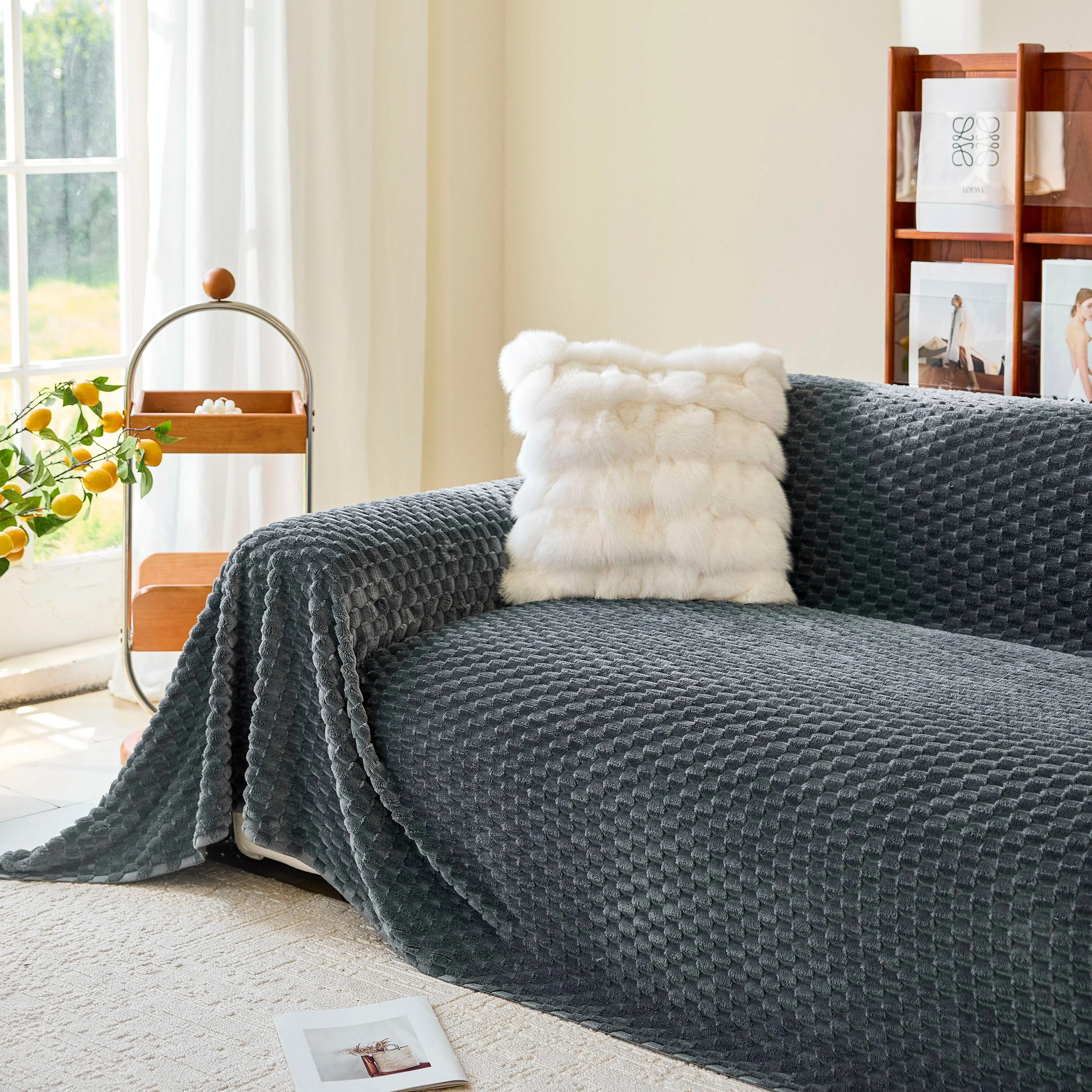 Thick Plush Non-Slip Sofa Throw Cover, Warm Soft Faux Fur Couch Protector for Winter - Image 88