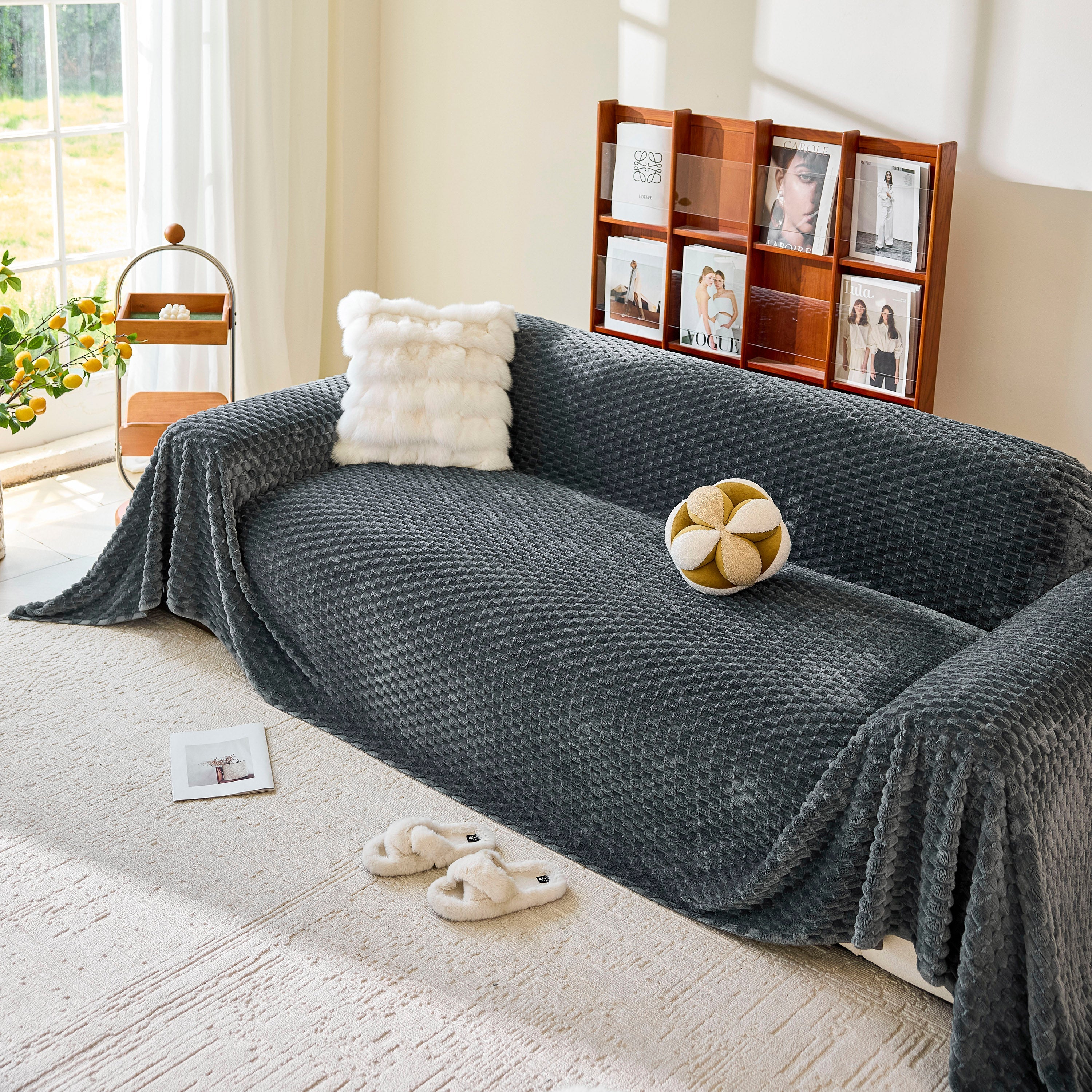 Thick Plush Non-Slip Sofa Throw Cover, Warm Soft Faux Fur Couch Protector for Winter - Image 89