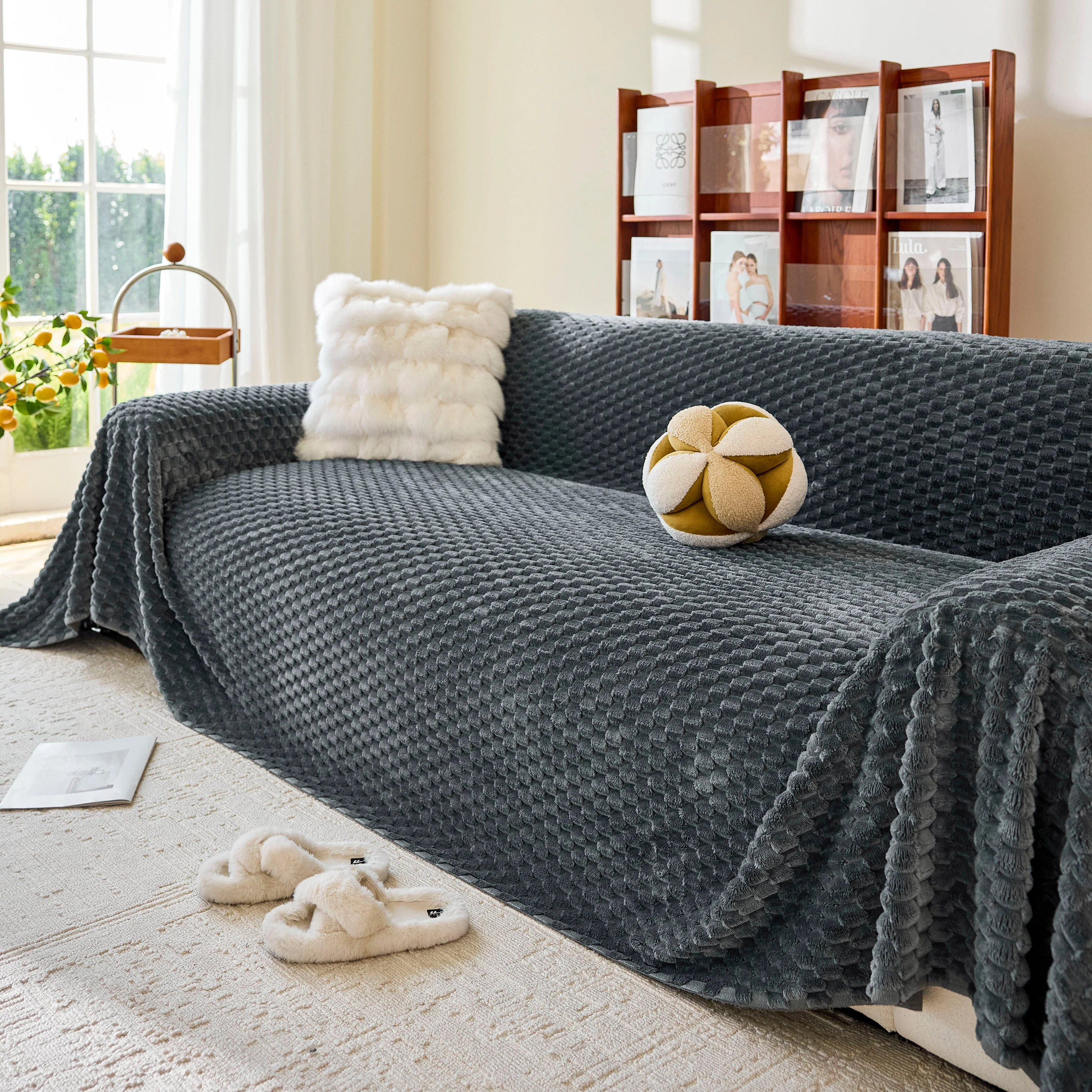 Thick Plush Non-Slip Sofa Throw Cover, Warm Soft Faux Fur Couch Protector for Winter - Image 90