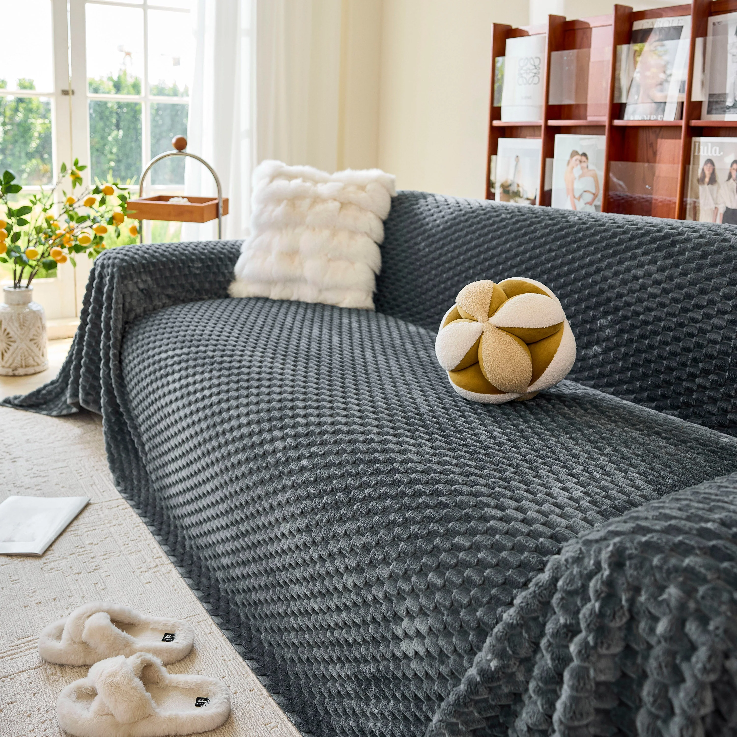 Thick Plush Non-Slip Sofa Throw Cover, Warm Soft Faux Fur Couch Protector for Winter - Image 91