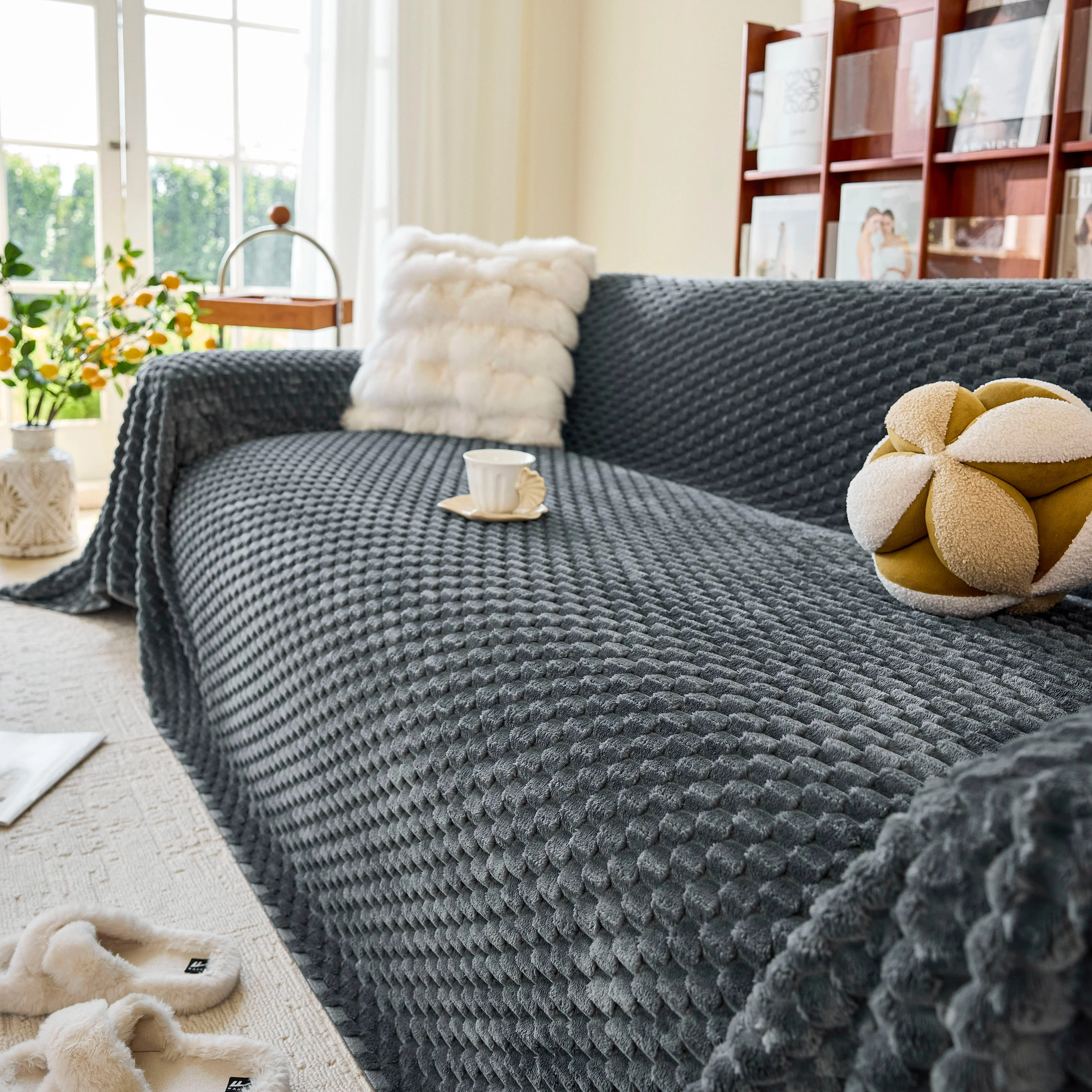 Thick Plush Non-Slip Sofa Throw Cover, Warm Soft Faux Fur Couch Protector for Winter - Image 92