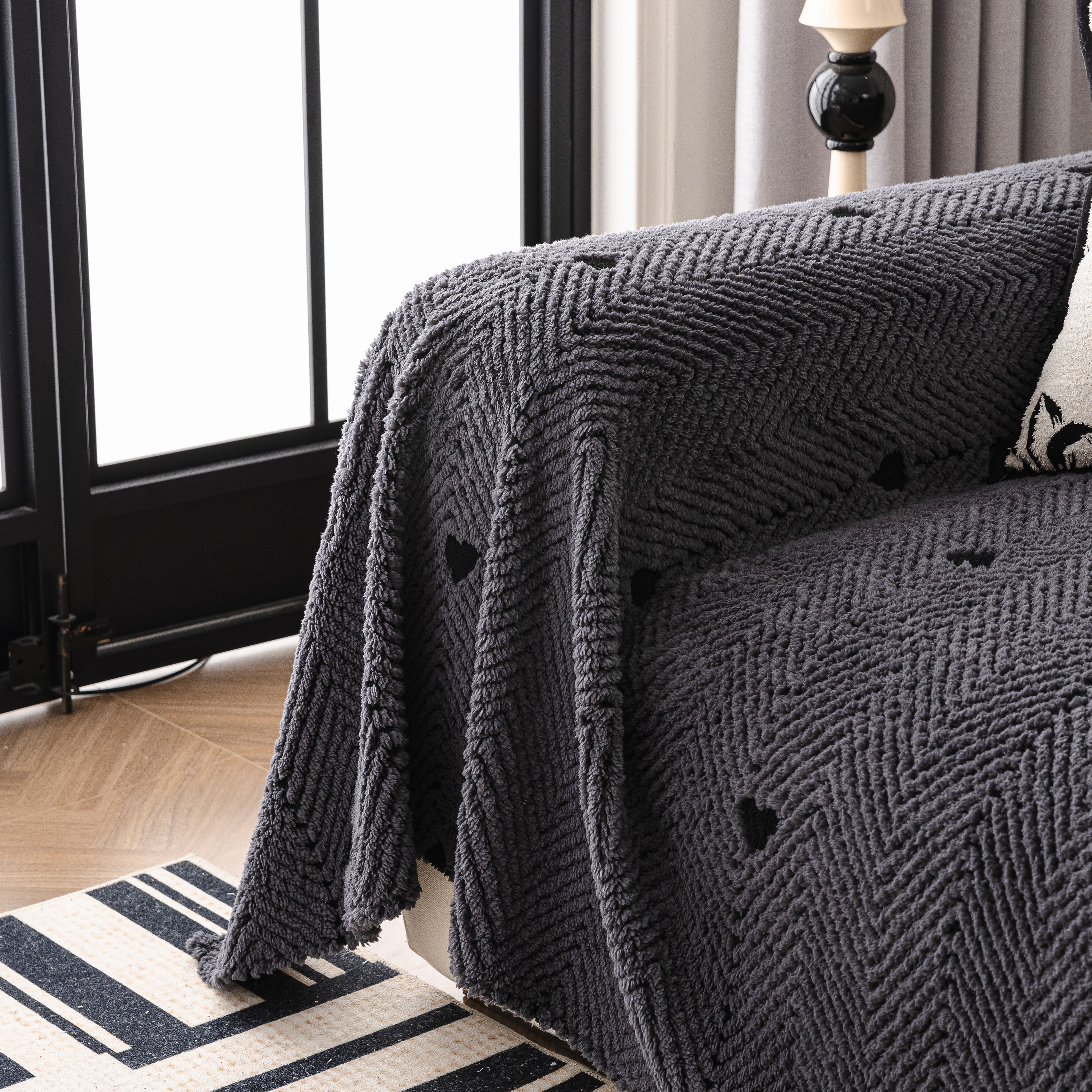 Thick Plush Sofa Cover Throw for Couch, 3D Textured Herringbone Washable Slipcover - Image 12