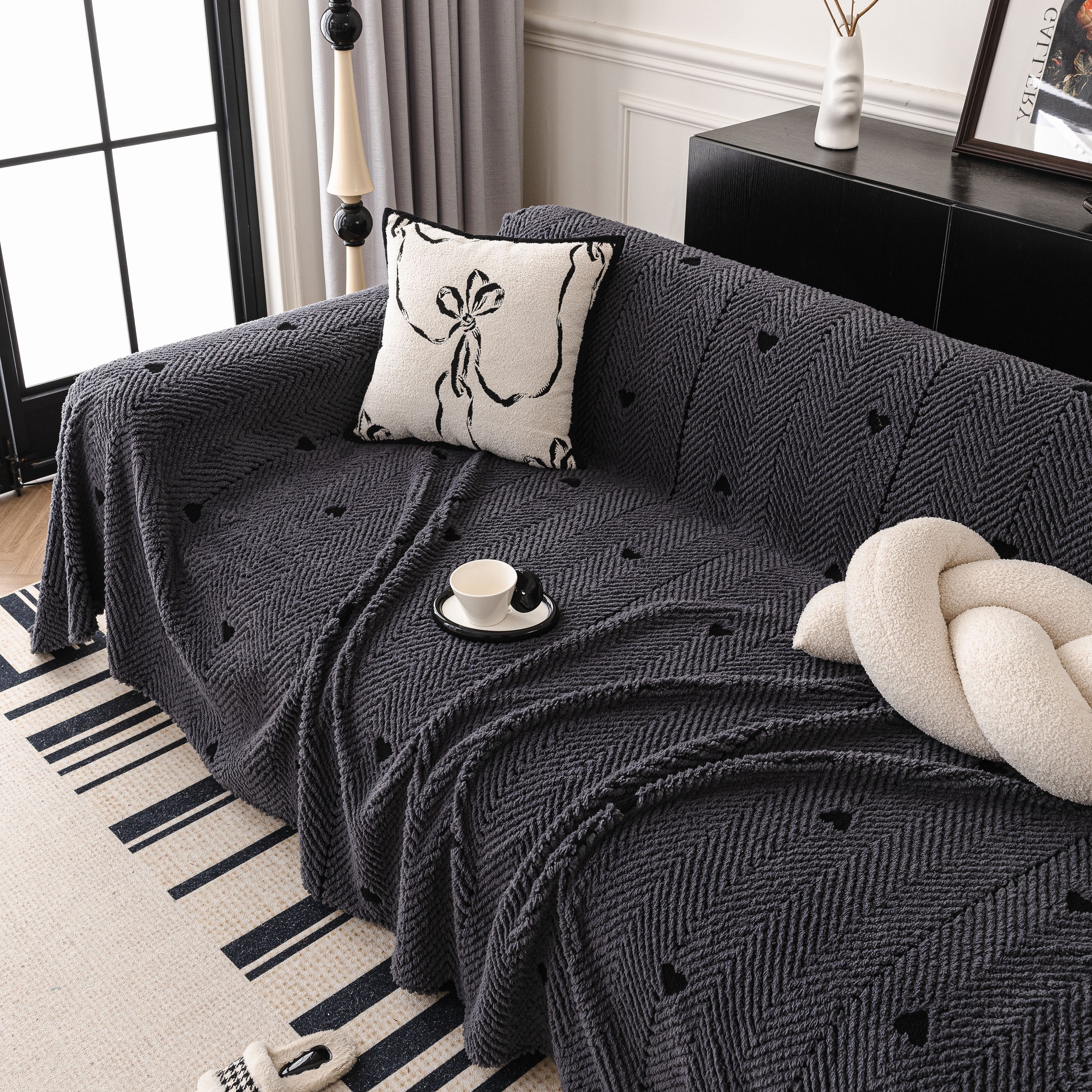 Thick Plush Sofa Cover Throw for Couch, 3D Textured Herringbone Washable Slipcover - Image 13