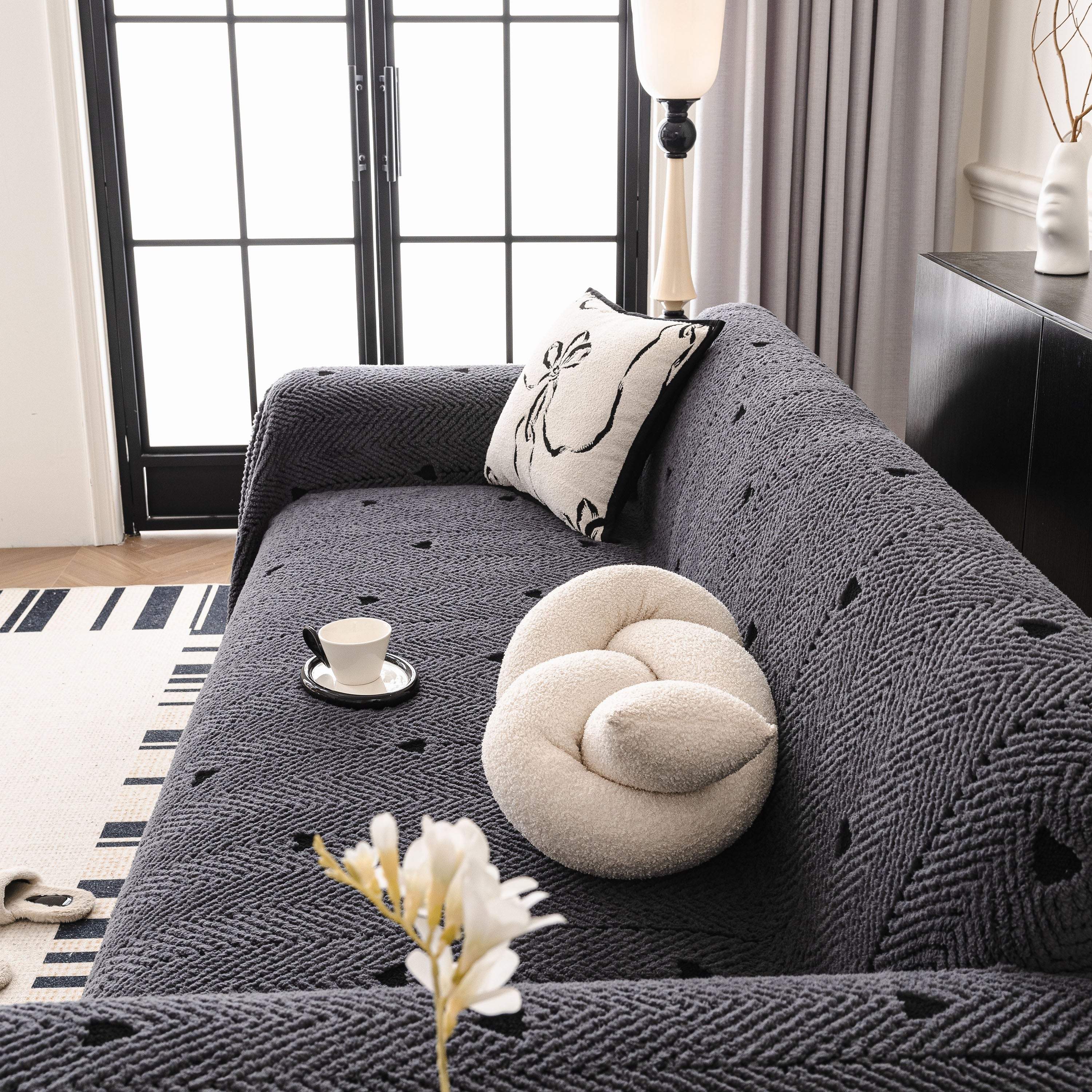 Thick Plush Sofa Cover Throw for Couch, 3D Textured Herringbone Washable Slipcover - Image 16
