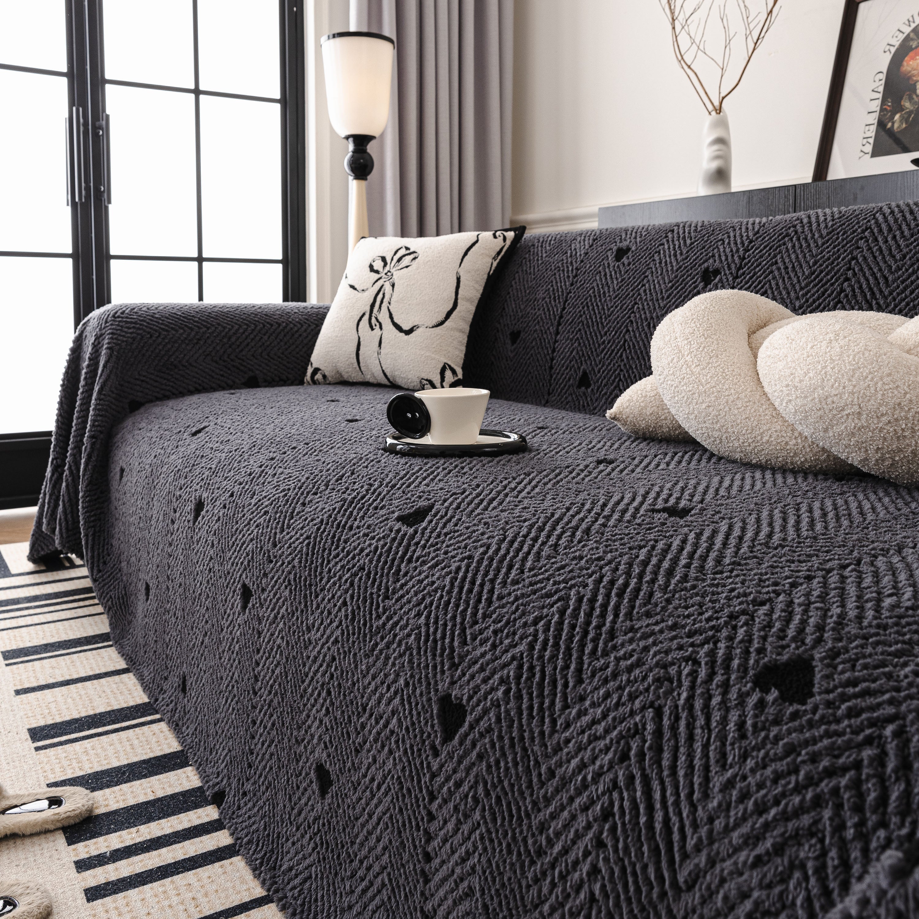 Thick Plush Sofa Cover Throw for Couch, 3D Textured Herringbone Washable Slipcover - Image 17
