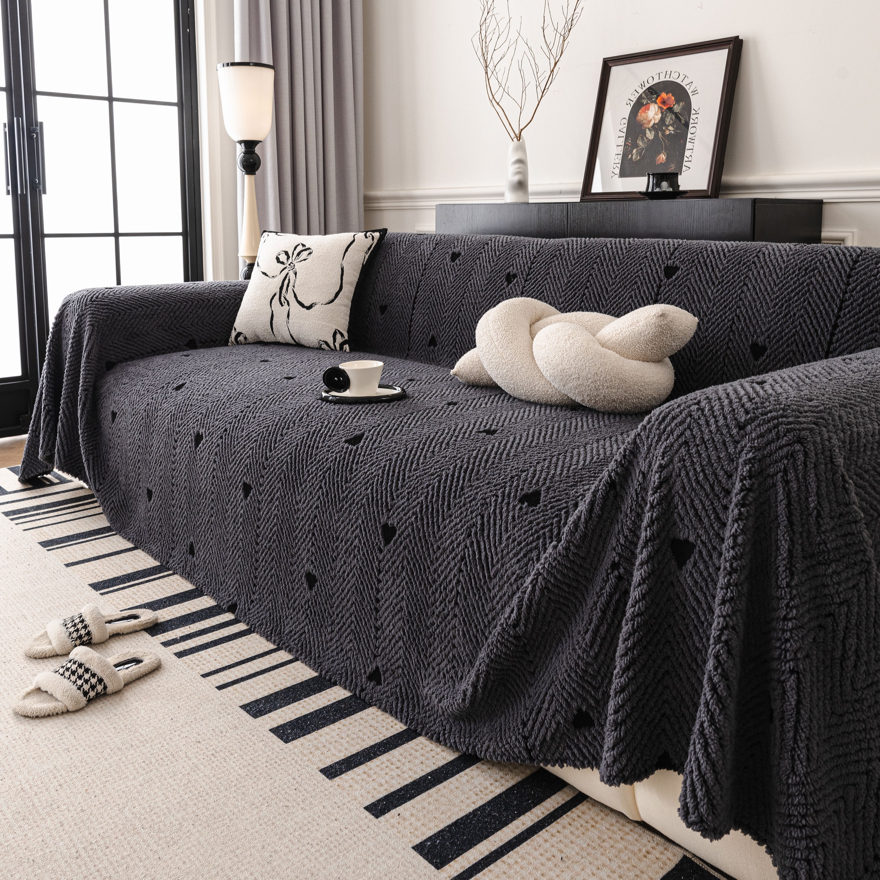 Thick Plush Sofa Cover Throw for Couch, 3D Textured Herringbone Washable Slipcover - Image 18