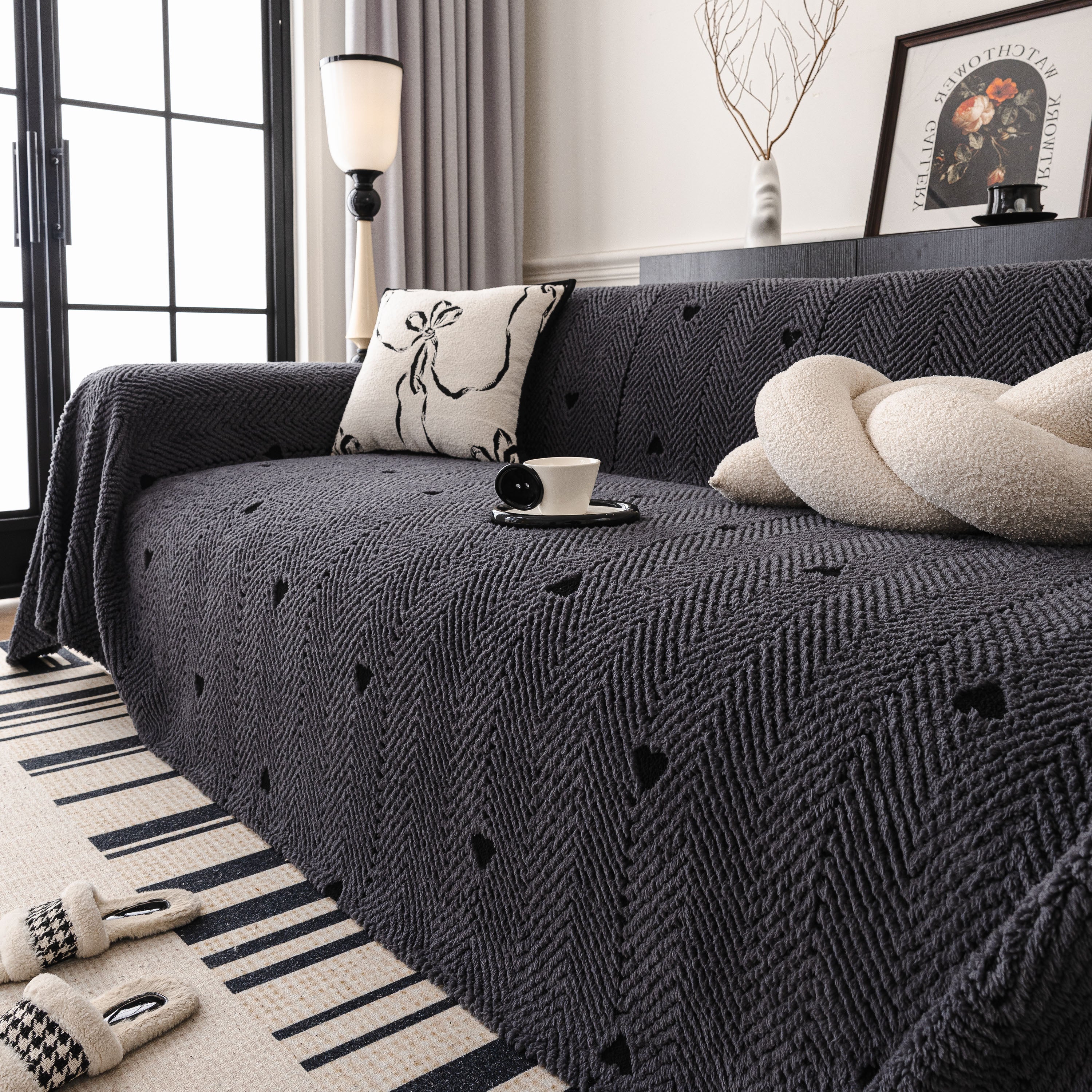 Thick Plush Sofa Cover Throw for Couch, 3D Textured Herringbone Washable Slipcover - Image 19